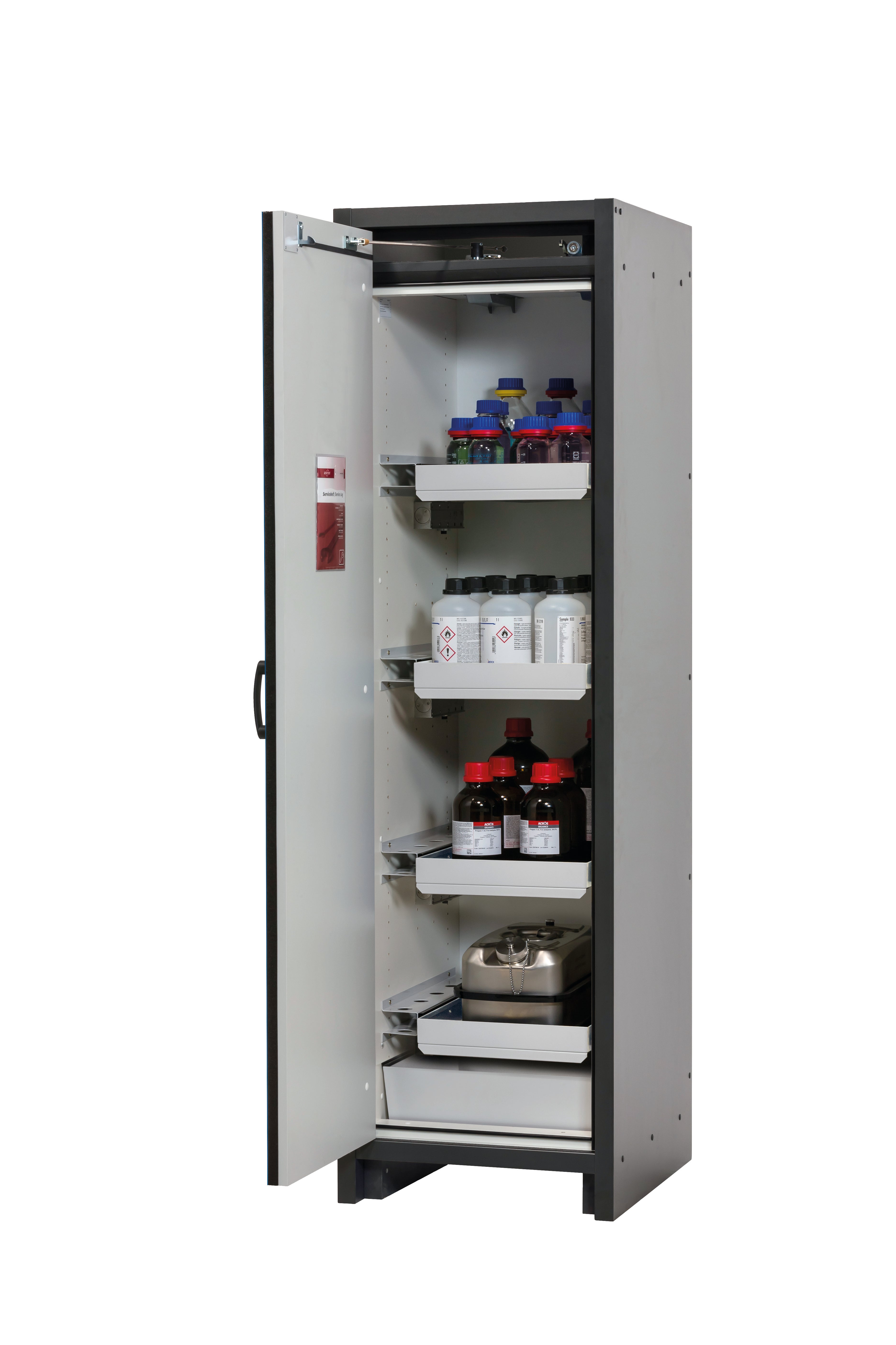 Type 30 safety cabinet Q-CLASSIC-30 model Q30.195.056 in gentian blue RAL 5010 with 3x standard pull-out tray (sheet steel)