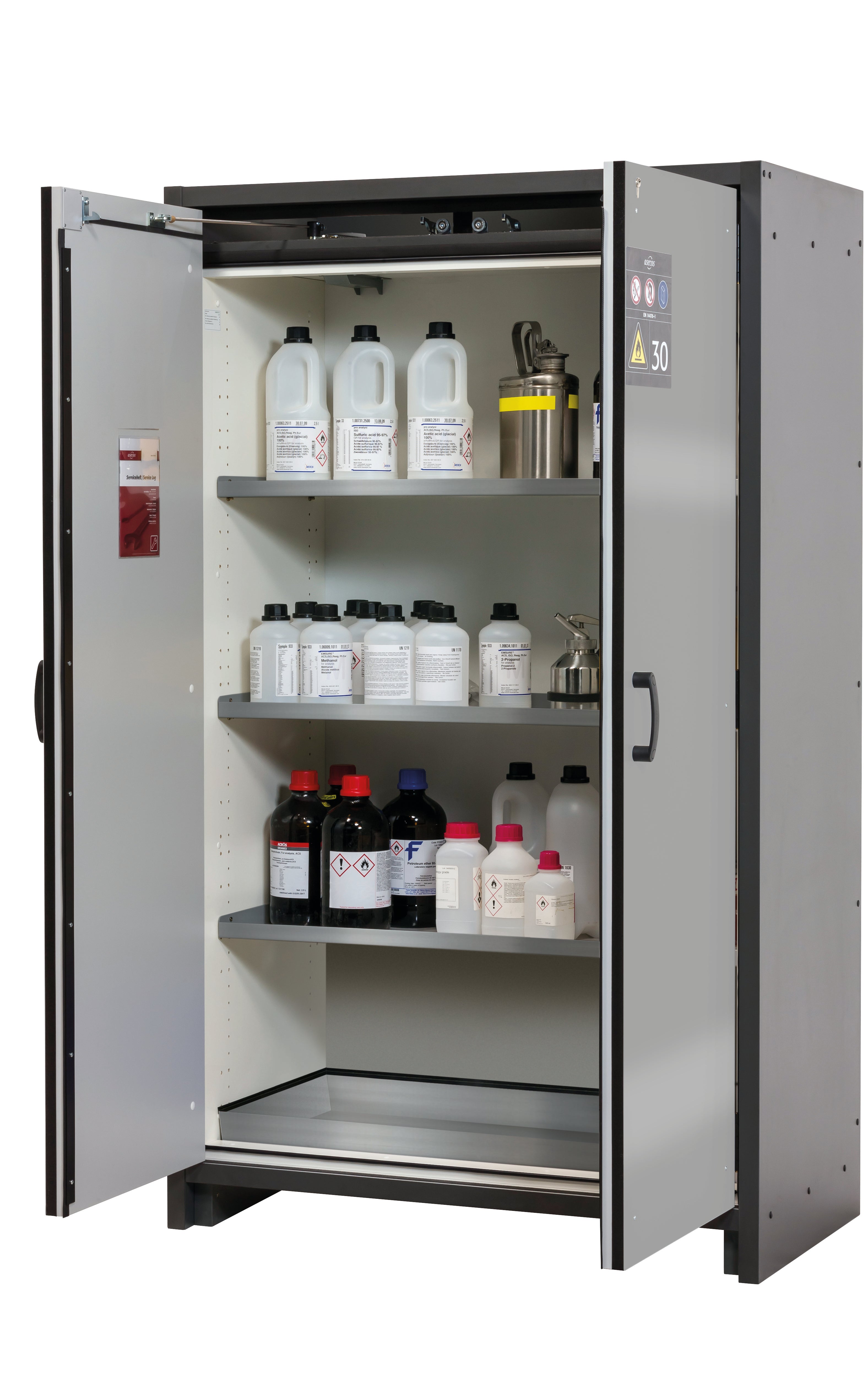 Armoire de sécurité type 30 Q-CLASSIC-30 modèle Q30.195.116 en argent asecos avec 3x étagères standard (acier inoxydable 1.4301)