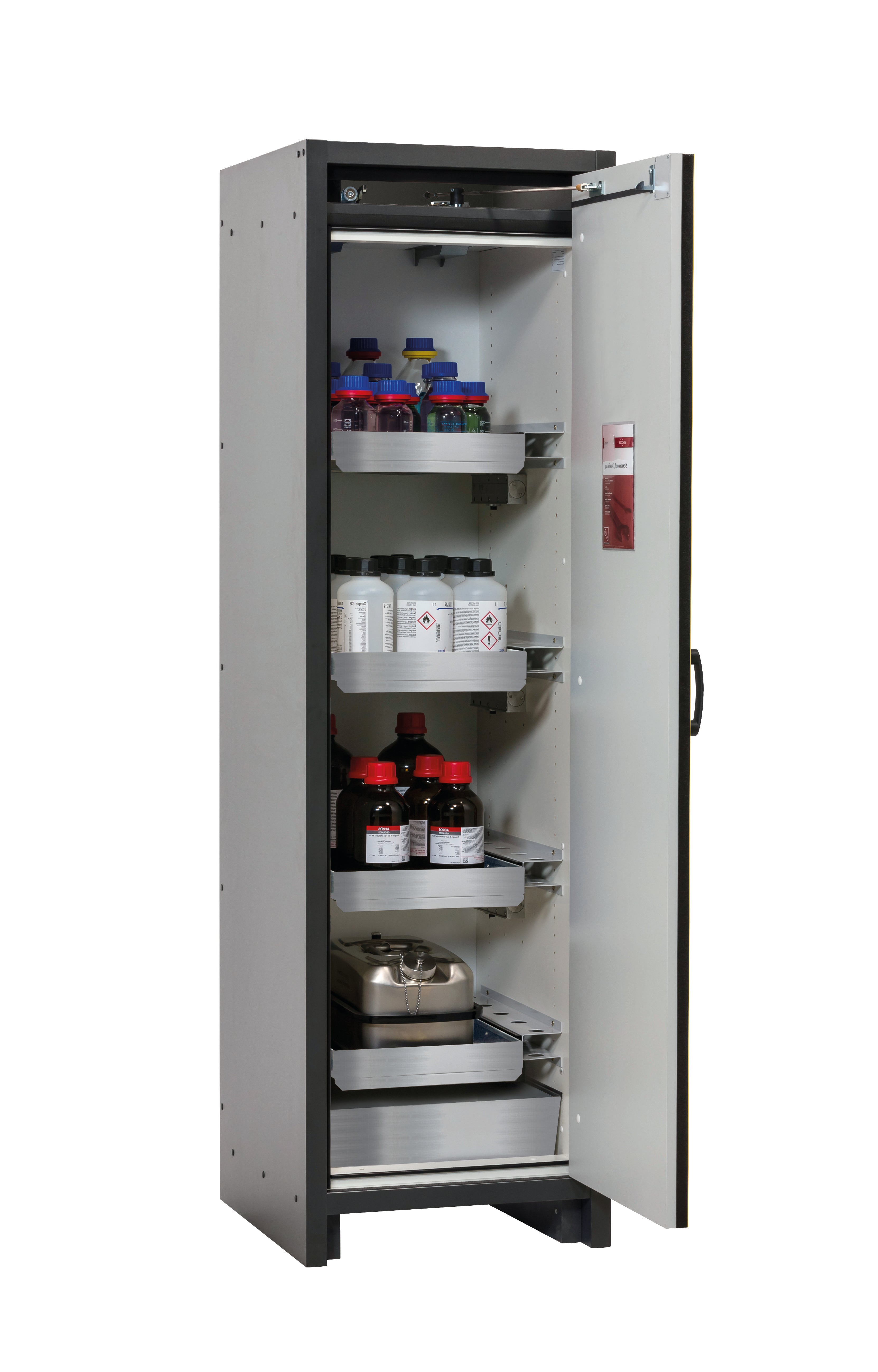 Armoire de sécurité type 30 Q-CLASSIC-30 modèle Q30.195.056.R en jaune de sécurité RAL 1004 avec 3 plateaux coulissants standard (acier inoxydable 1.4301)