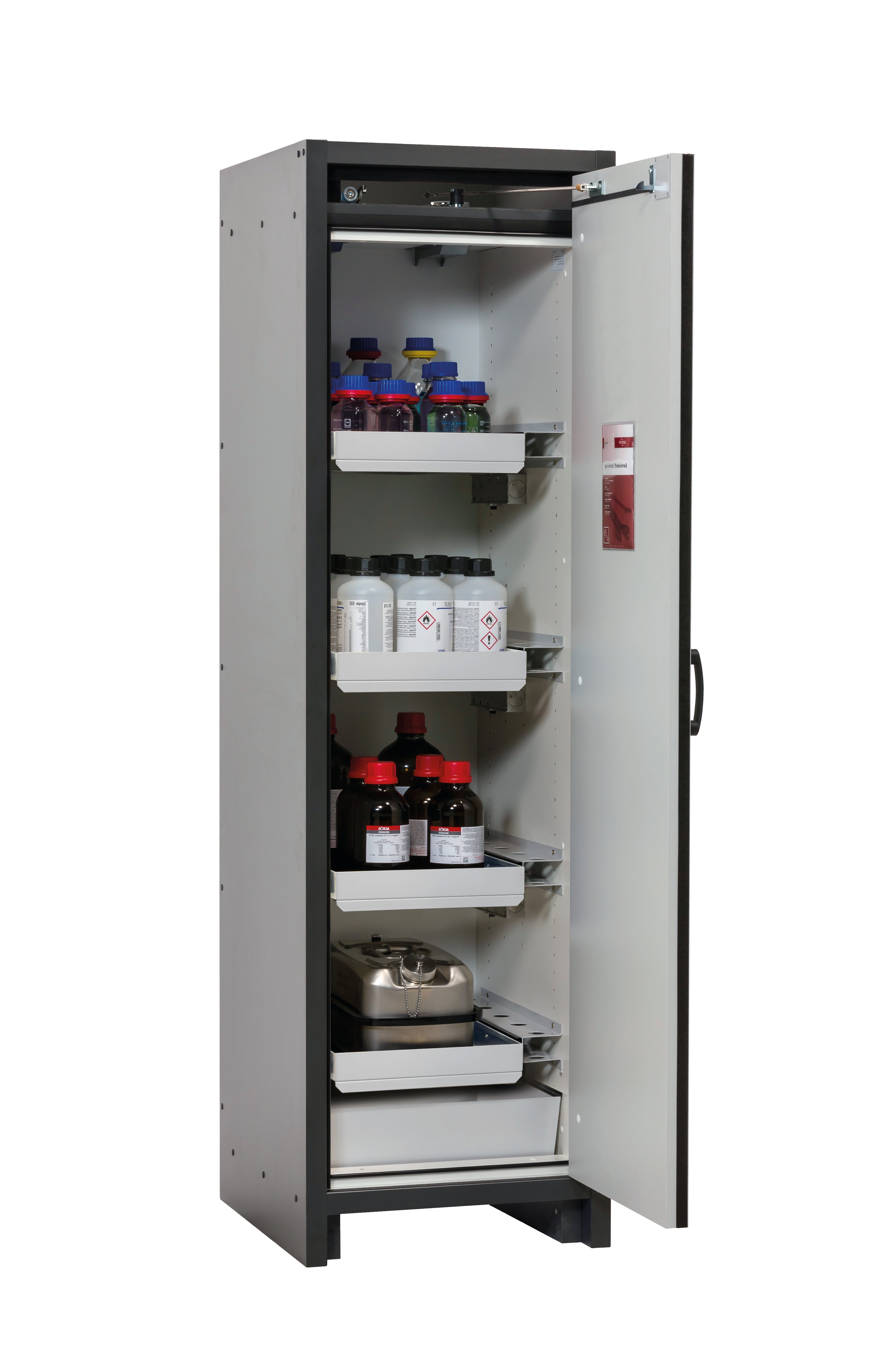Type 30 safety cabinet Q-CLASSIC-30 model Q30.195.056.R in asecos silver with 3x standard pull-out tray (sheet steel)