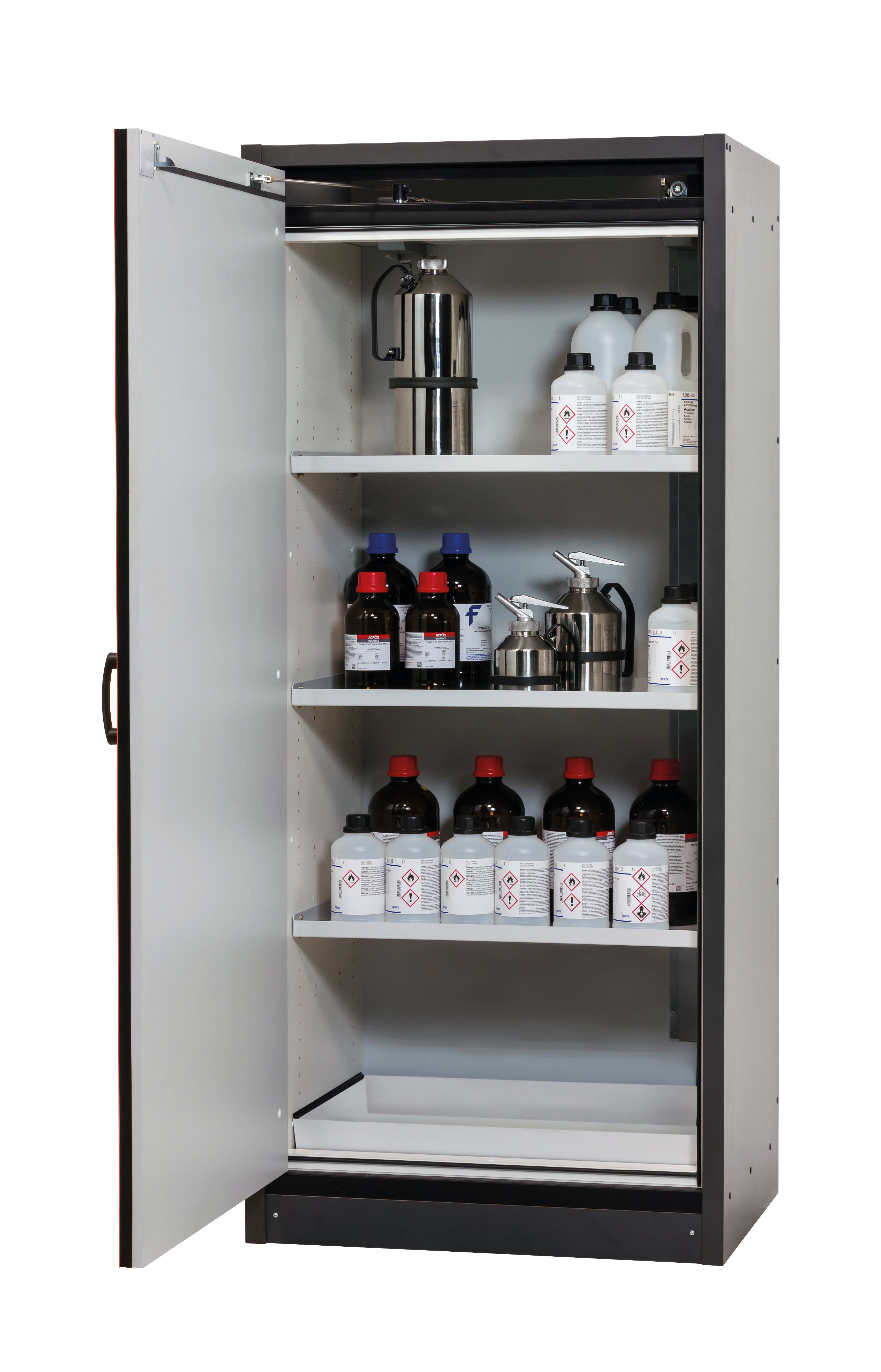 Armoire de sécurité type 30 Q-CLASSIC-30 modèle Q30.195.086.WD en rouge signalisation RAL 3020 avec 3 étagères standard (tôle d'acier)