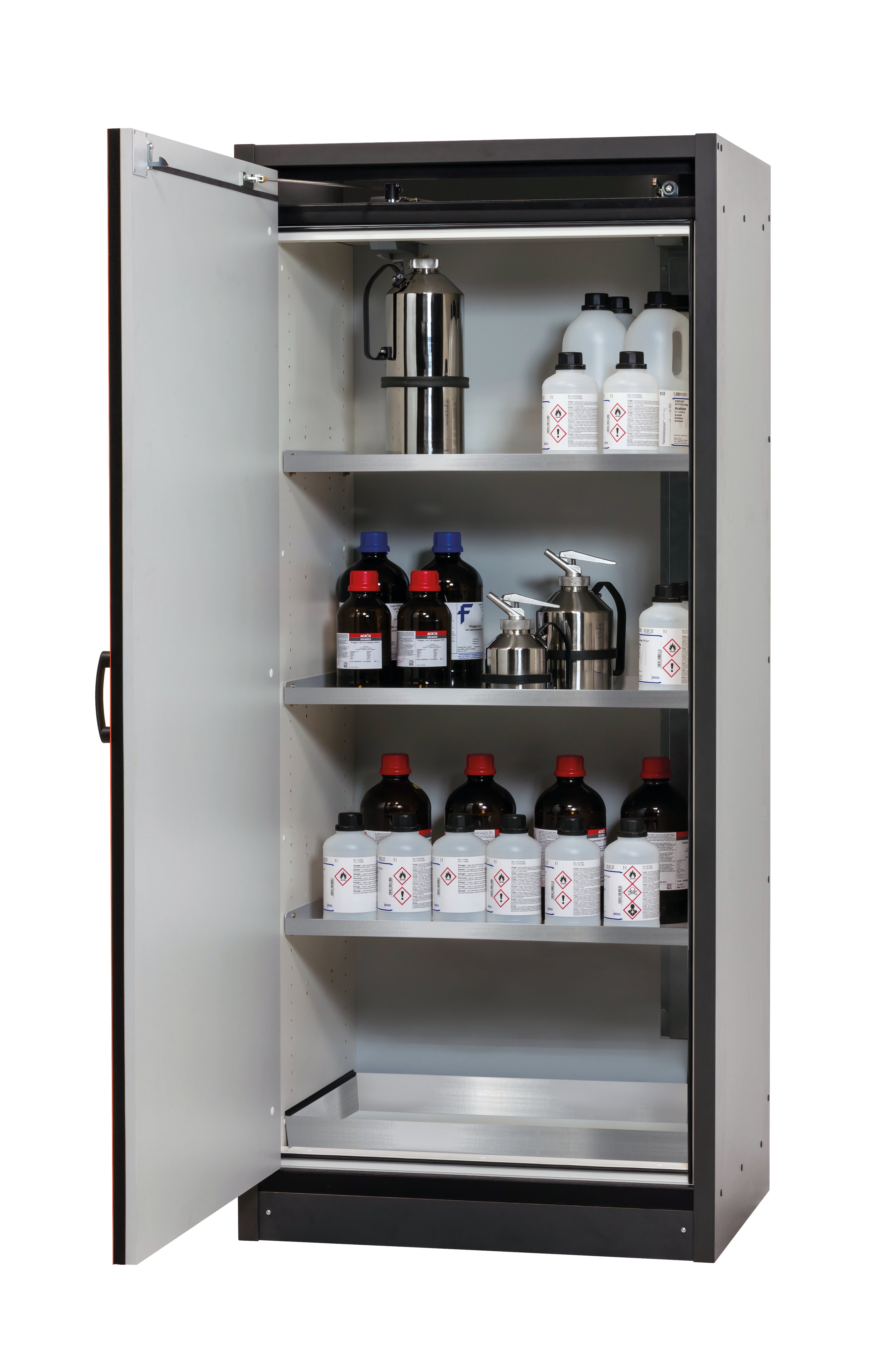 Typ 30 Sicherheitsschrank Q-CLASSIC-30 Modell Q30.195.086.WD in verkehrsrot RAL 3020 mit 3x Fachboden Standard (Edelstahl 1.4301)