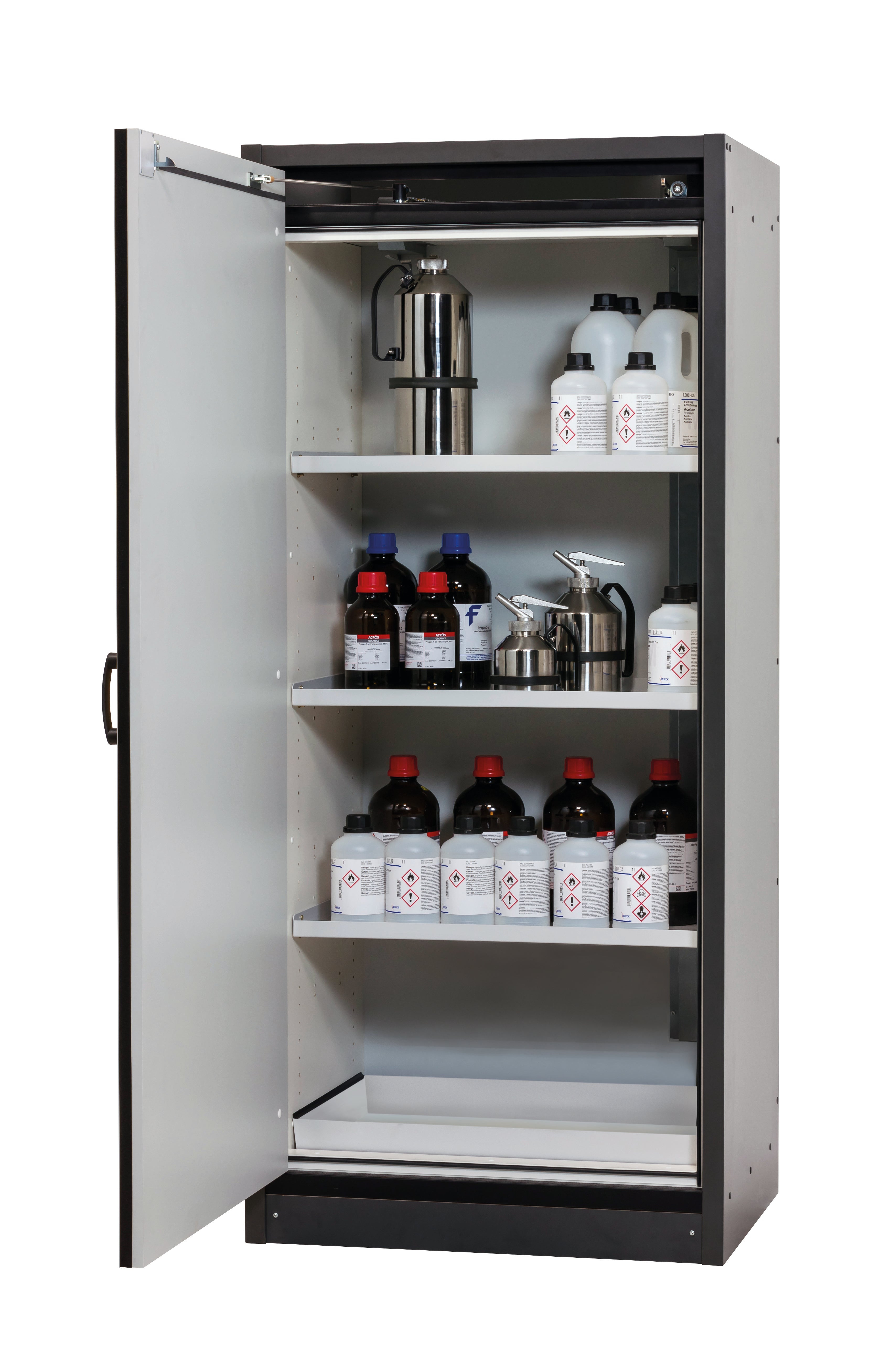 Typ 30 Sicherheitsschrank Q-CLASSIC-30 Modell Q30.195.086.WD in asecos Silber mit 3x Fachboden Standard (Stahlblech)