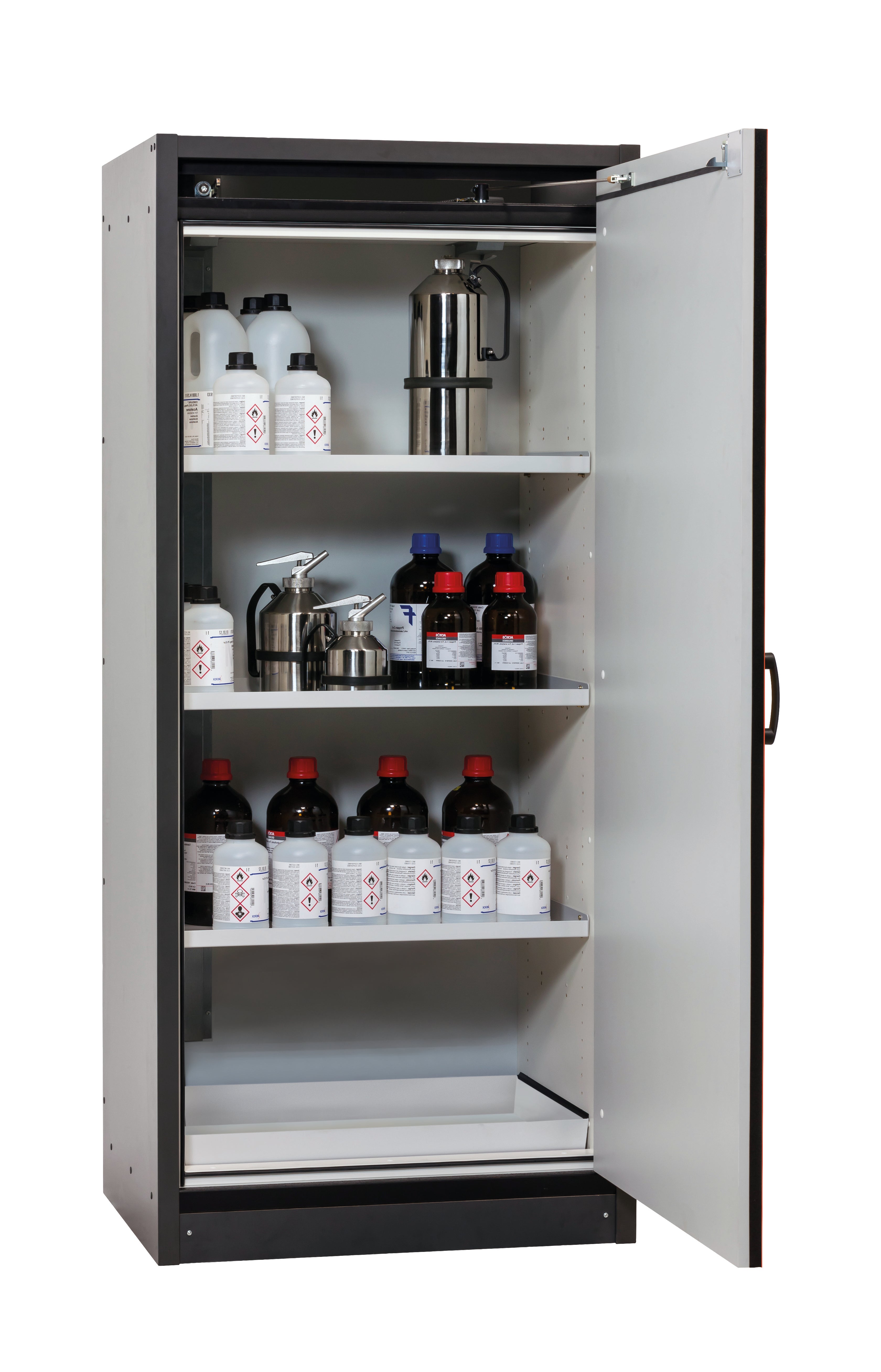 Armoire de sécurité type 30 Q-CLASSIC-30 modèle Q30.195.086.WDR en rouge signalisation RAL 3020 avec 3 étagères standard (tôle d'acier)