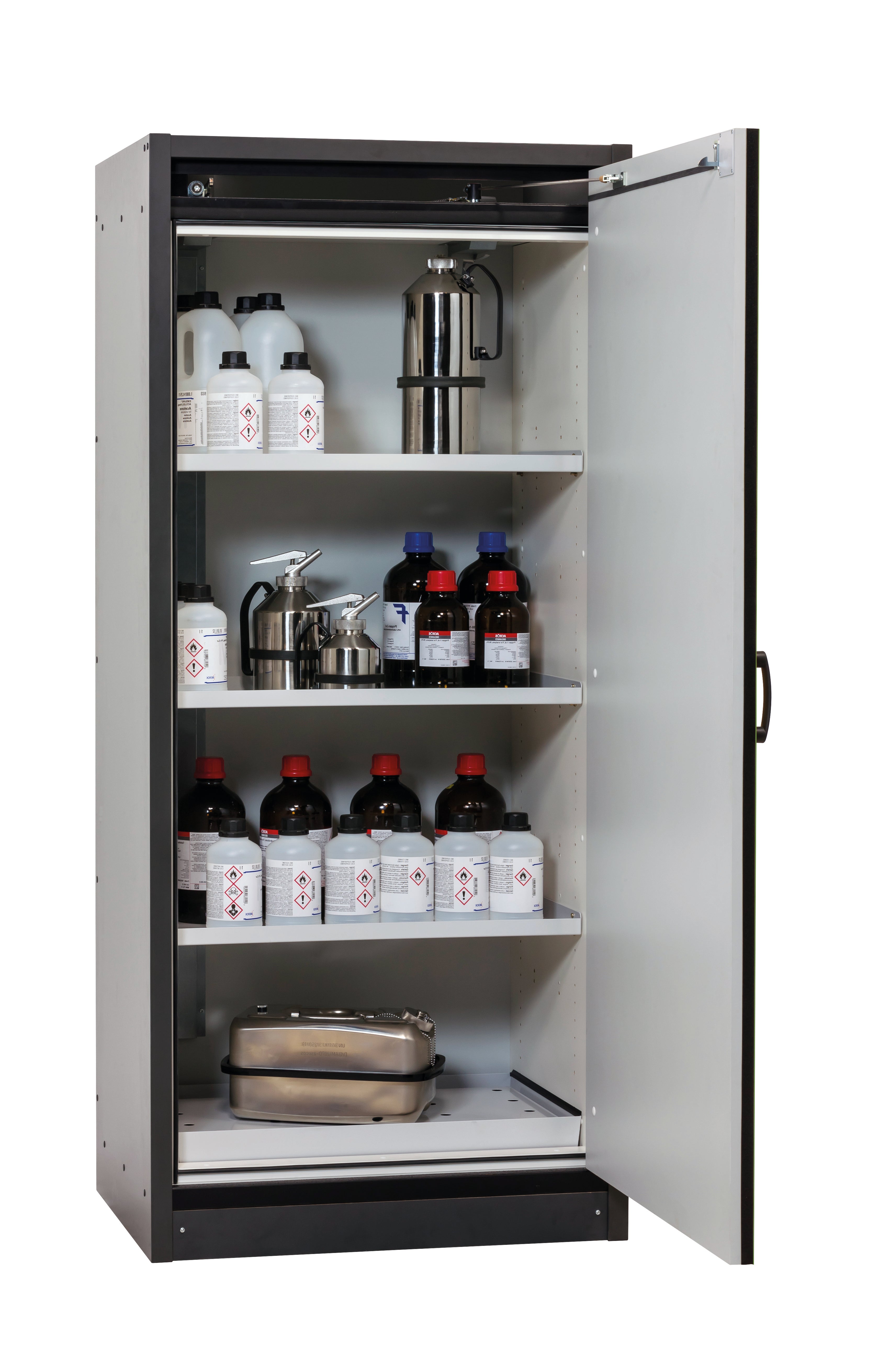 Armoire de sécurité type 30 Q-CLASSIC-30 modèle Q30.195.086.WDR en vert réséda RAL 6011 avec 3 étagères standard (tôle d'acier)