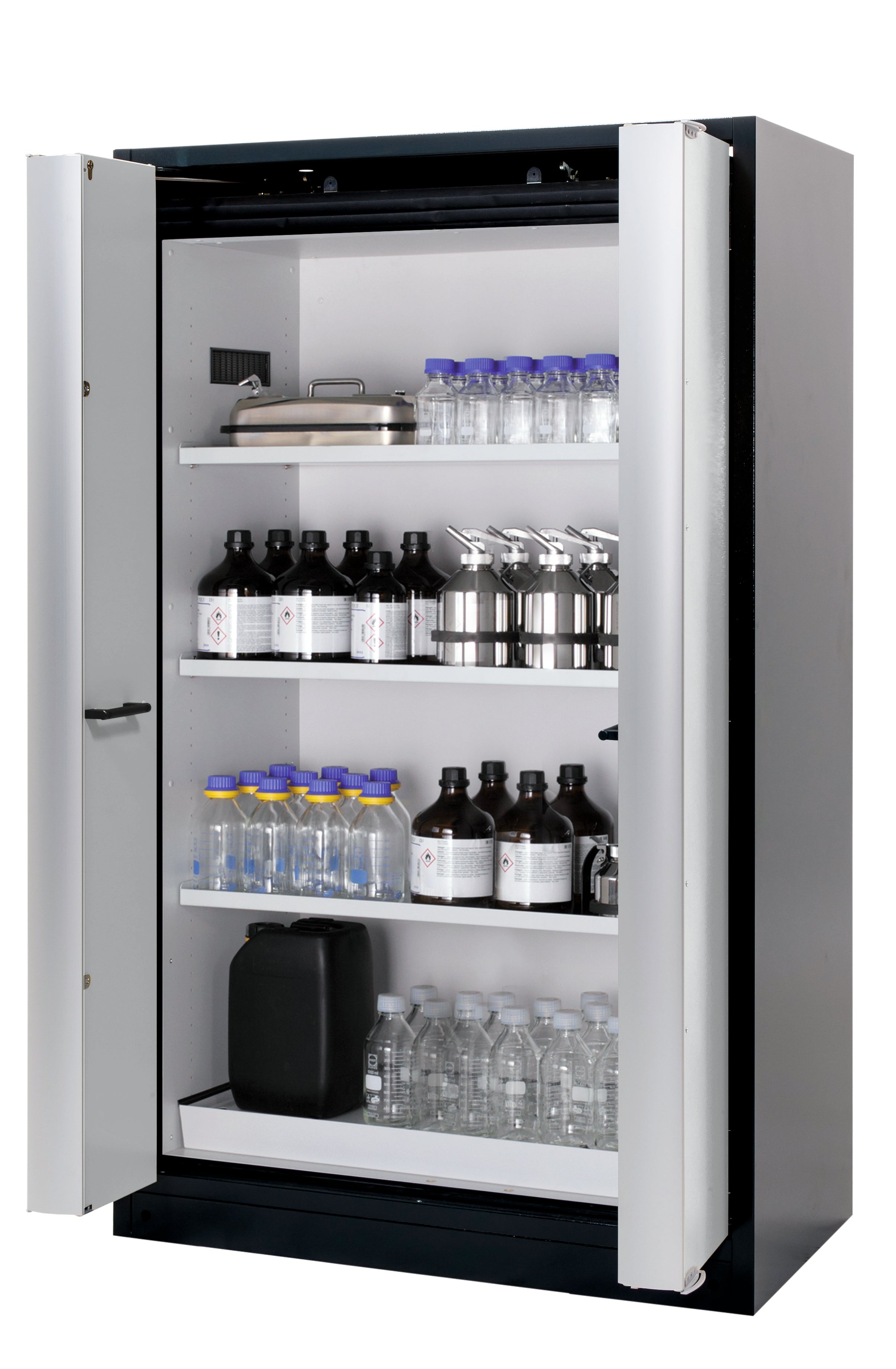 Typ 90 Sicherheitsschrank Q-PHOENIX-90 Modell Q90.195.120.FD in lichtgrau RAL 7035 mit 3x Fachboden Standard (Stahlblech)