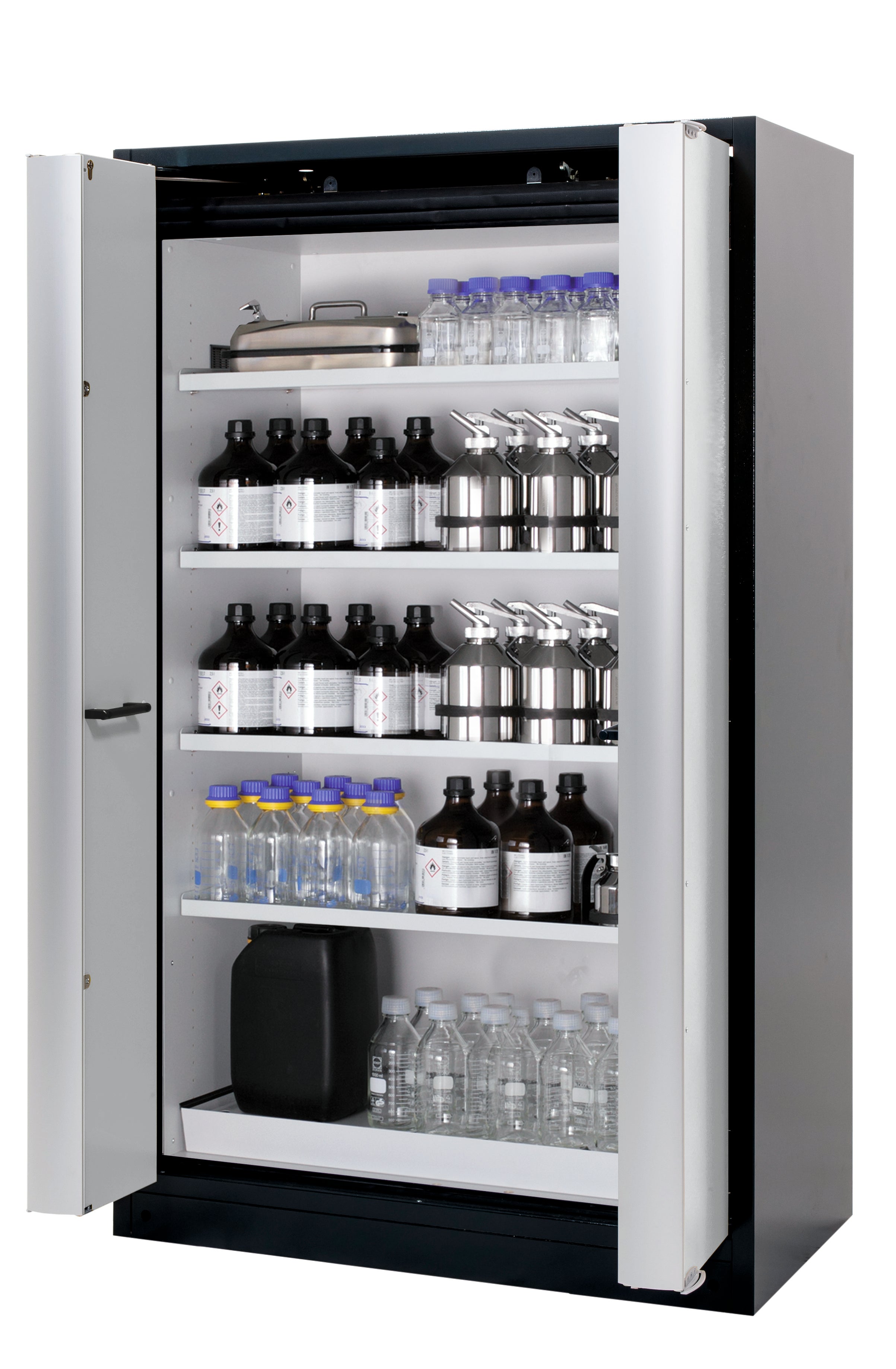 Typ 90 Sicherheitsschrank Q-PHOENIX-90 Modell Q90.195.120.FD in lichtgrau RAL 7035 mit 4x Fachboden Standard (Stahlblech)