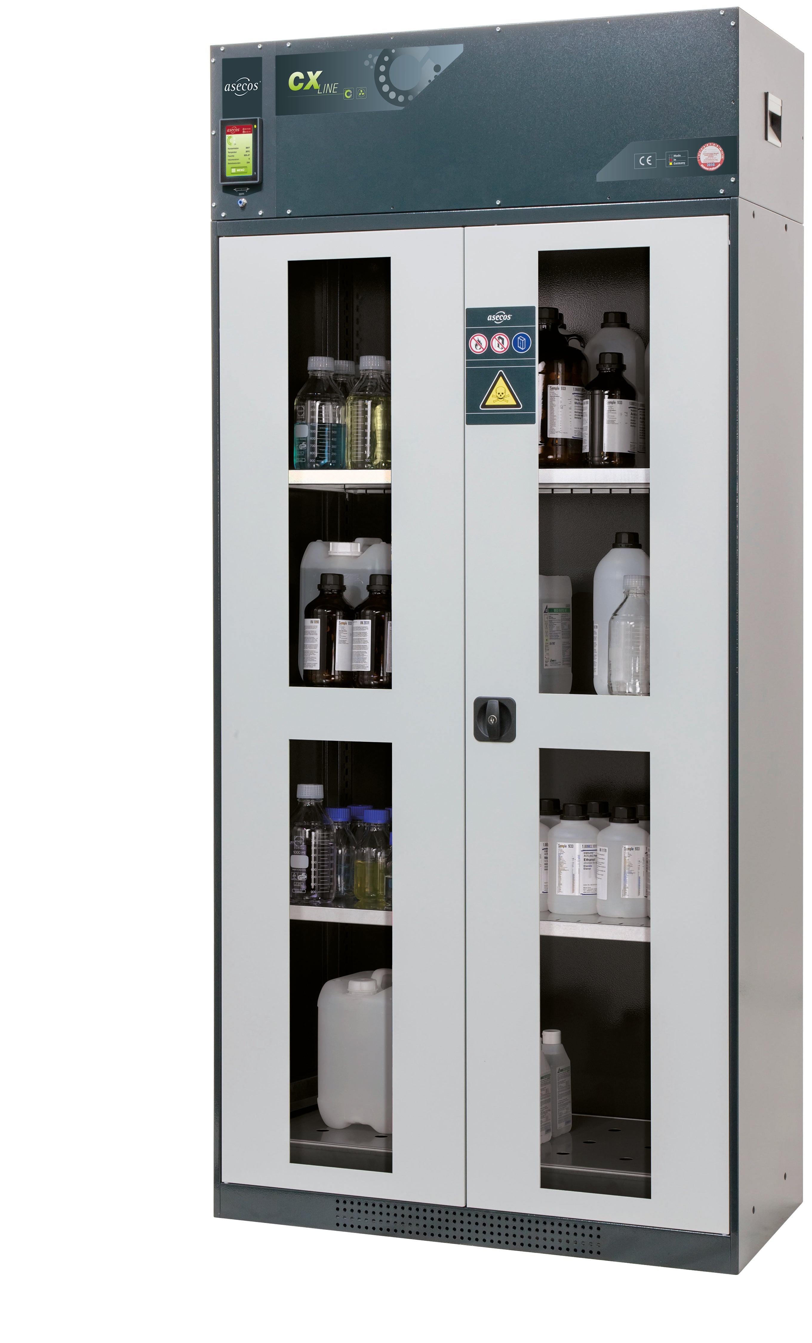 Armoire de filtration d'air à circulation CX-CLASSIC-G modèle CX.229.105.WDFW en gris clair RAL 7035 avec 3x étagères standard (tôle d'acier)