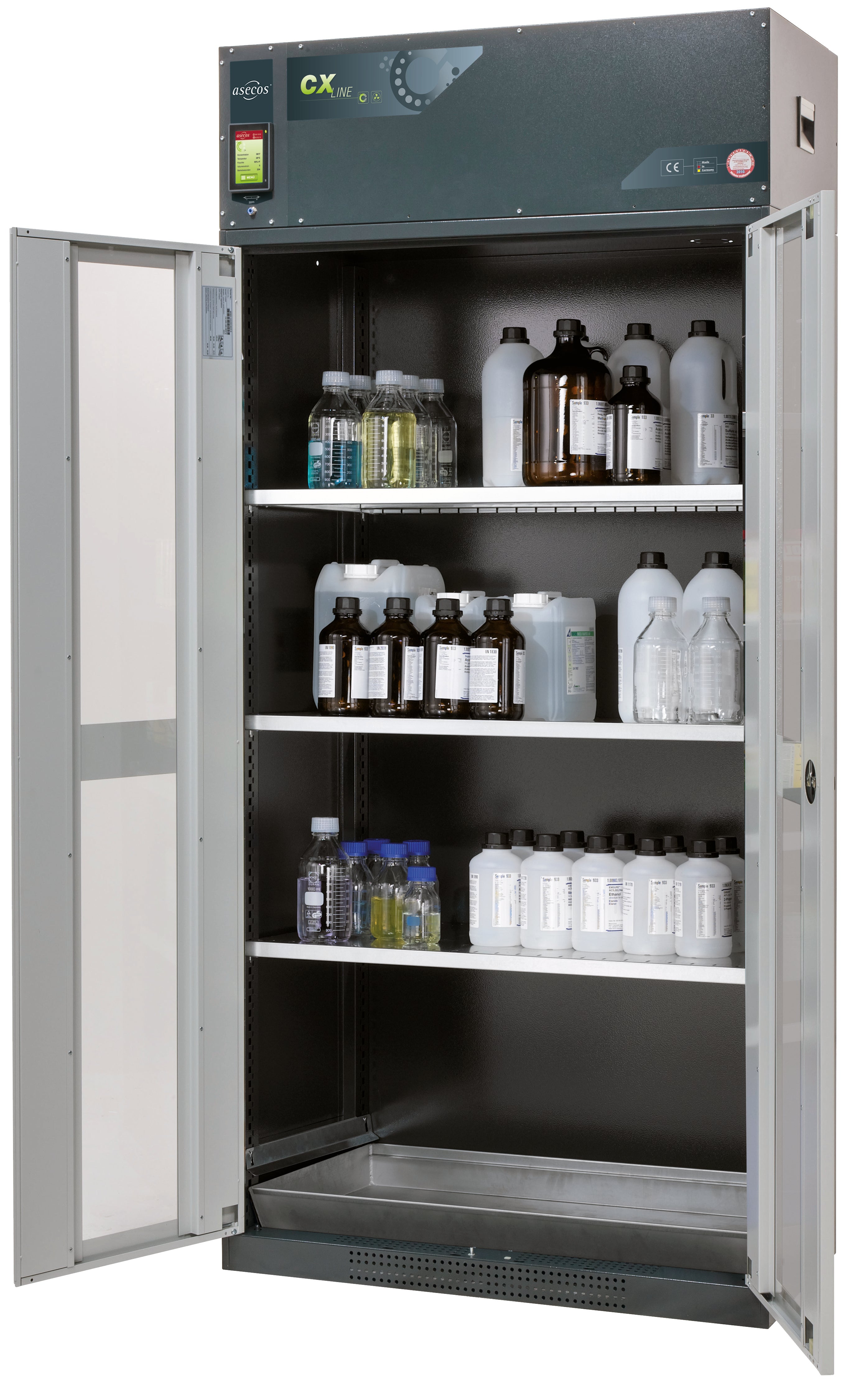 Armoire de filtration d'air à circulation CX-CLASSIC-G modèle CX.229.105.WDFW en gris clair RAL 7035 avec 3x étagères standard (tôle d'acier)