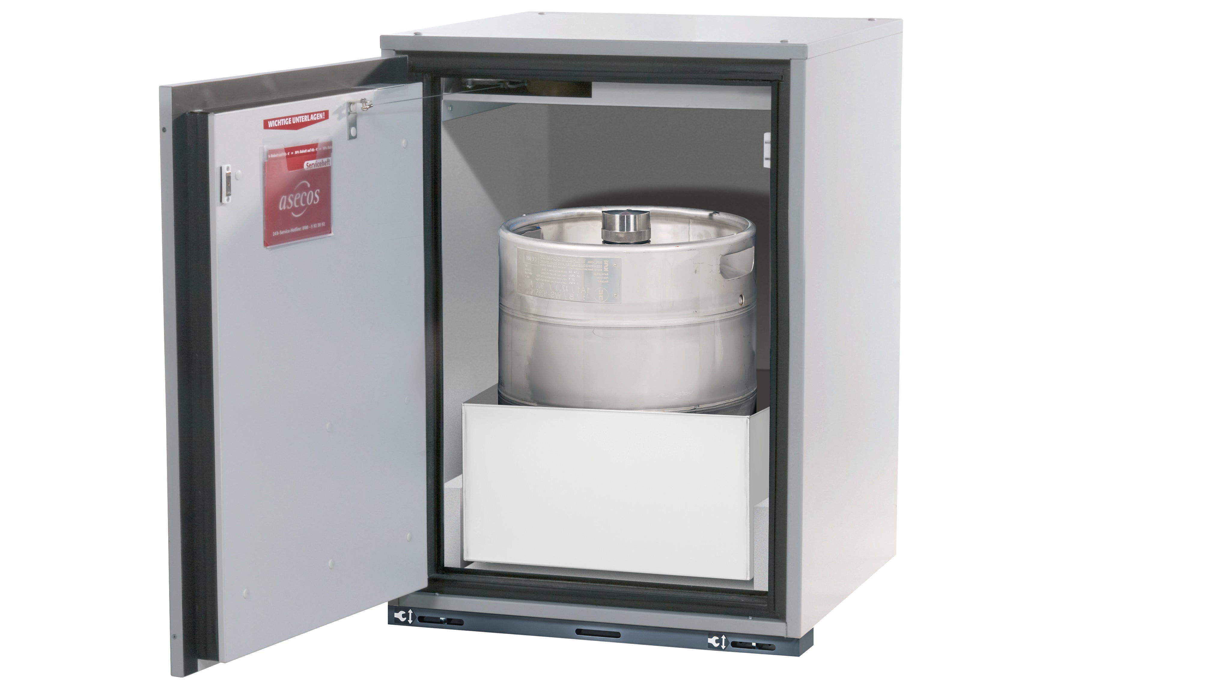 Type 90 safety base cabinet UB-T-90 model UB90.080.059.060.T in light gray RAL 7035 with 1x pull-out tray STAWA-R max. interior height (sheet steel)