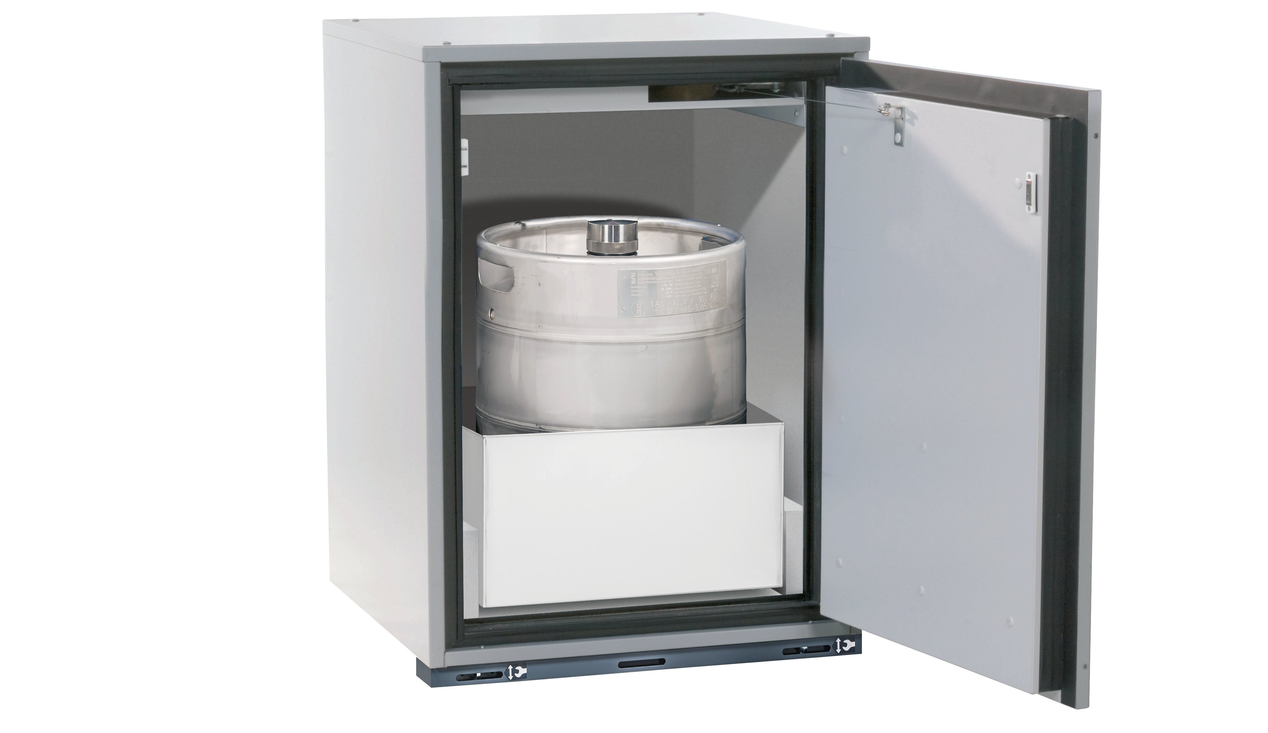 Type 90 safety base cabinet UB-T-90 model UB90.080.059.060.TR in light gray RAL 7035 with 1x pull-out tray STAWA-R max. interior height (sheet steel)