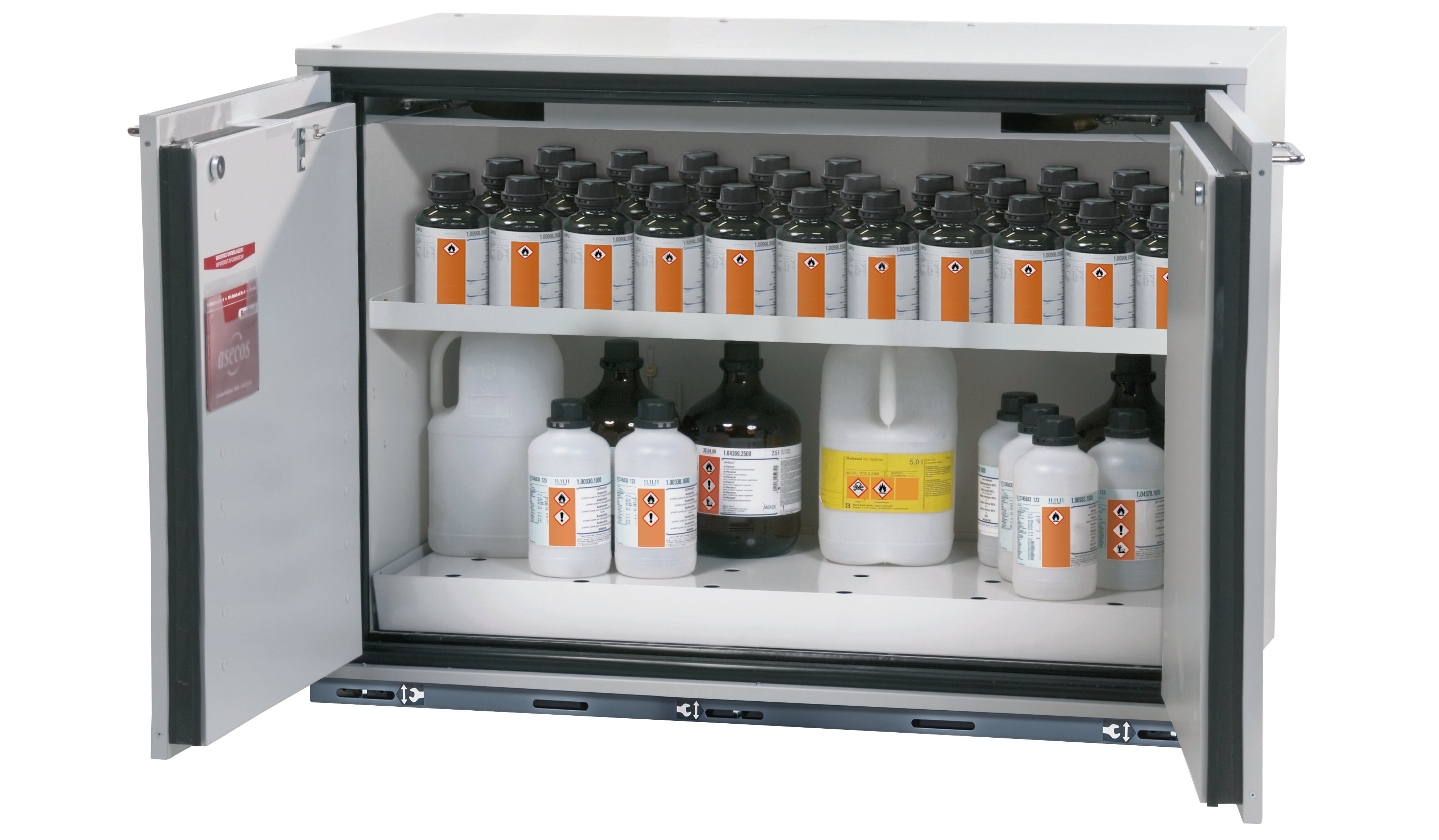 Typ 90 Sicherheitsunterbauschrank UB-T-90 Modell UB90.080.110.060.2T in lichtgrau RAL 7035 mit 1x Fachboden Standard (Stahlblech)