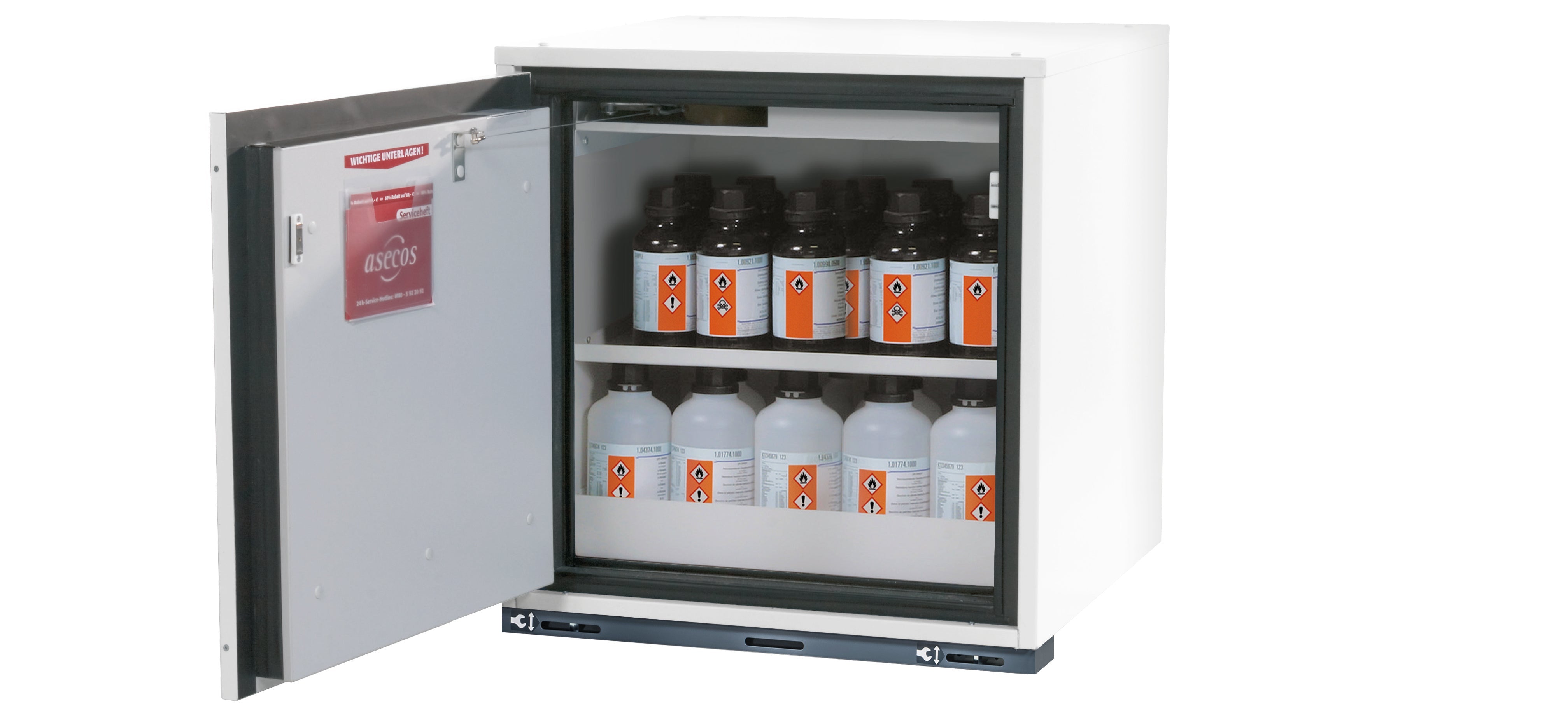 Typ 90 Sicherheitsunterbauschrank UB-T-90 Modell UB90.060.059.UL.T in laborweiss (ähnl. RAL 9016) mit 1x Fachboden Standard (Stahlblech)