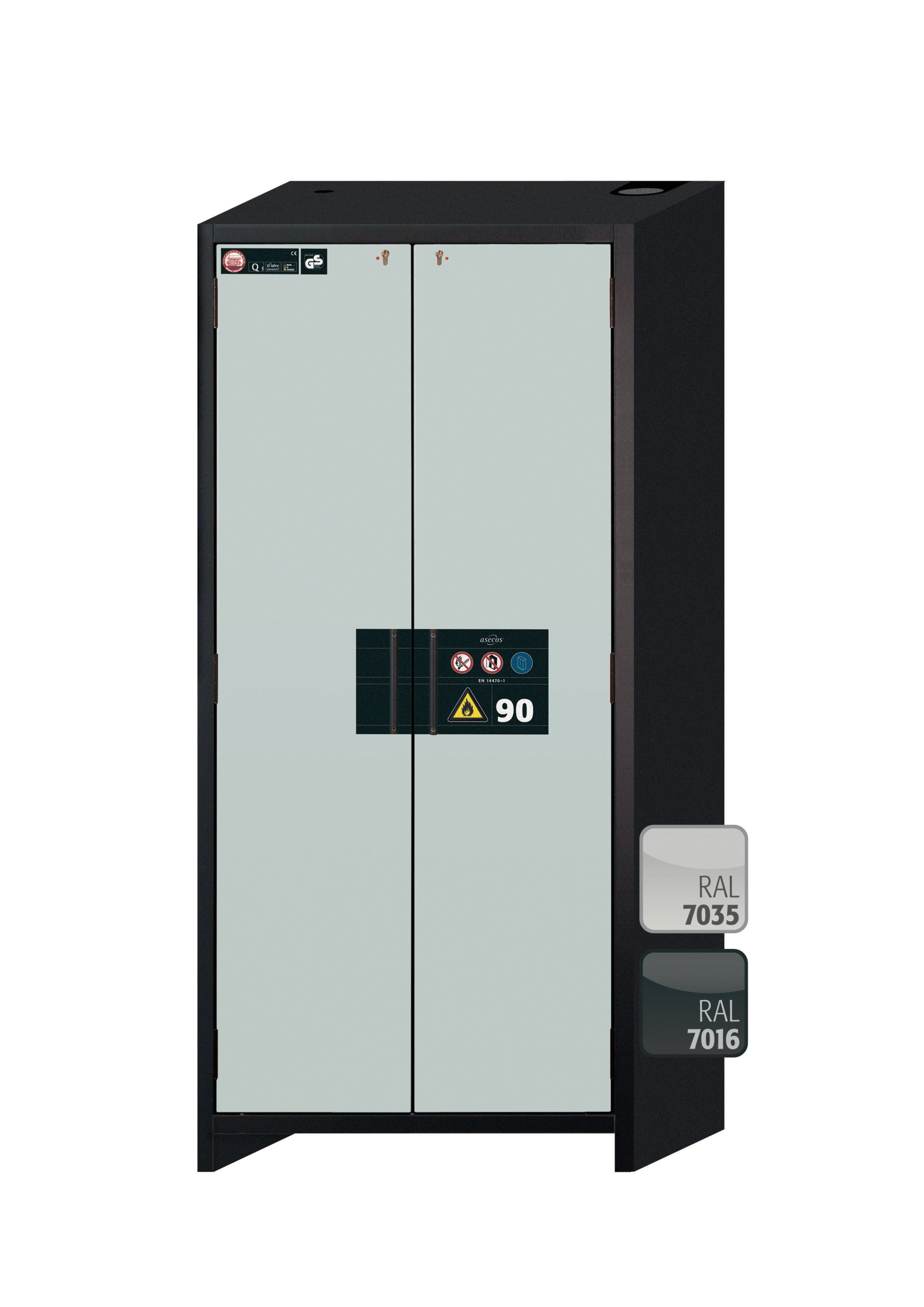 Type 90 safety storage cabinet Q-CLASSIC-90 model Q90.195.090 in light grey RAL 7035 with 5x drawer (standard) (sheet steel),