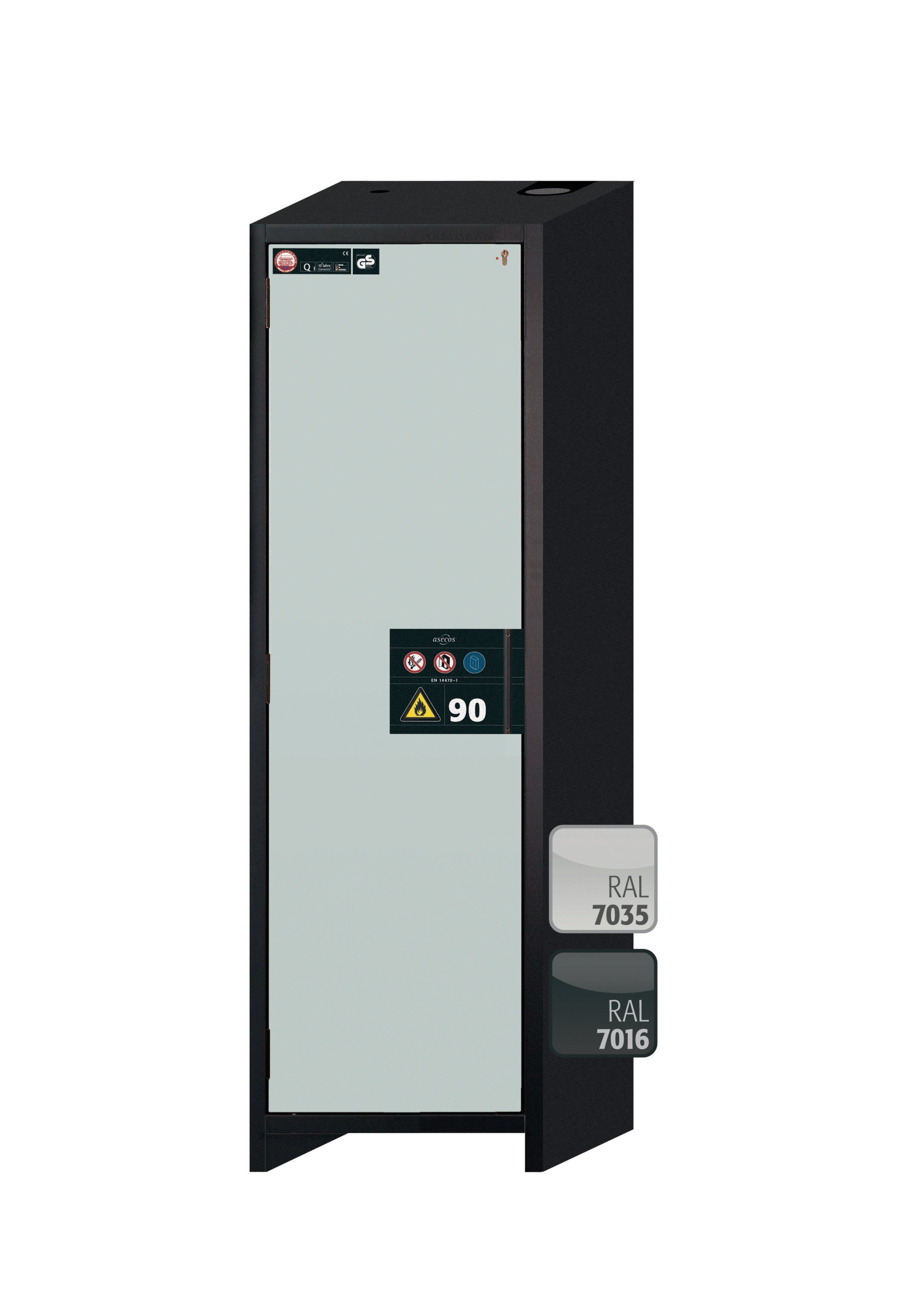 Typ 90 Sicherheitsschrank Q-CLASSIC-90 Modell Q90.195.060 in lichtgrau RAL 7035 mit 6x Auszugswanne Standard (Edelstahl 1.4301)