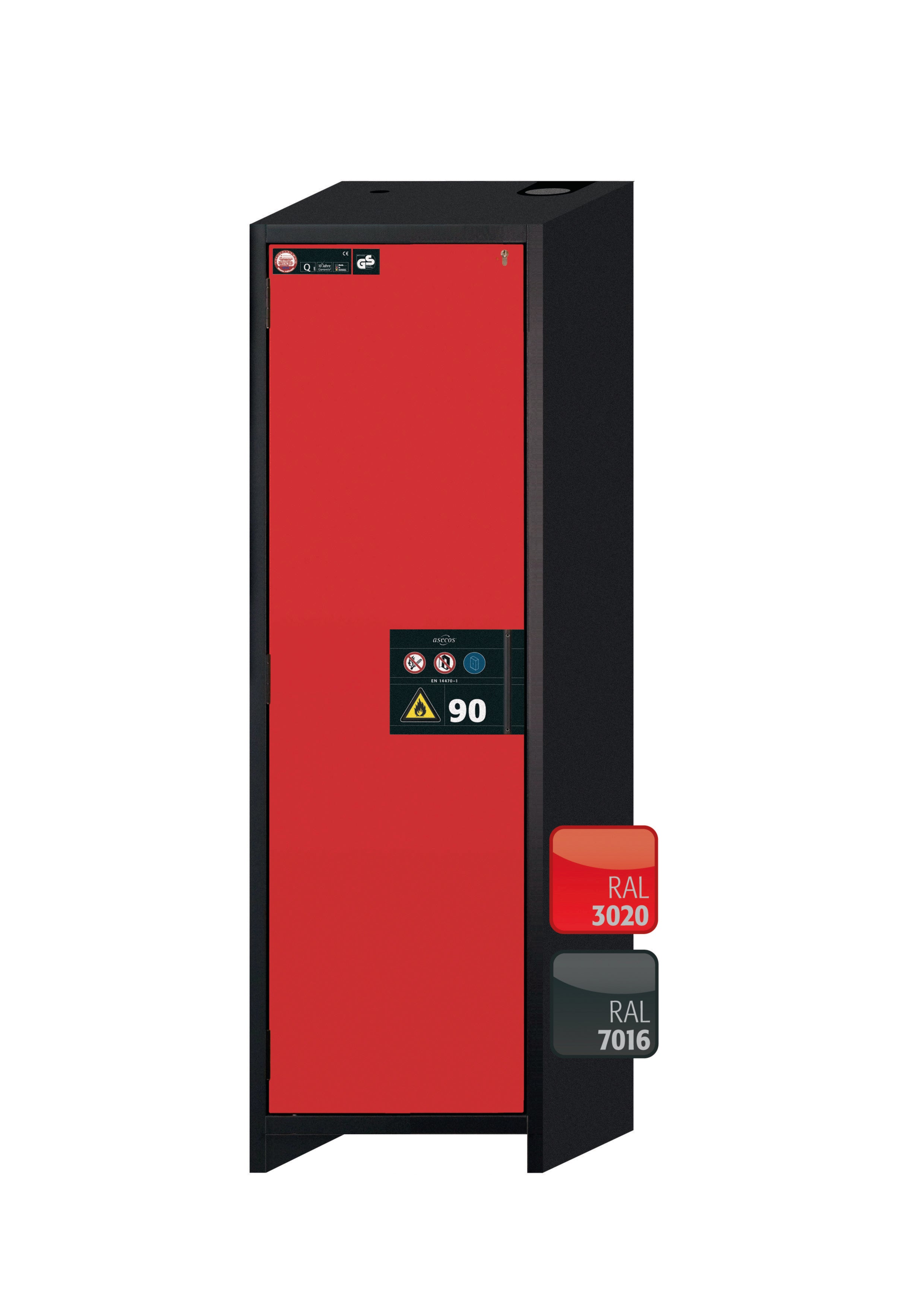 Typ 90 Sicherheitsschrank Q-CLASSIC-90 Modell Q90.195.060 in verkehrsrot RAL 3020 mit 2x Wannenboden Standard (Polypropylen)