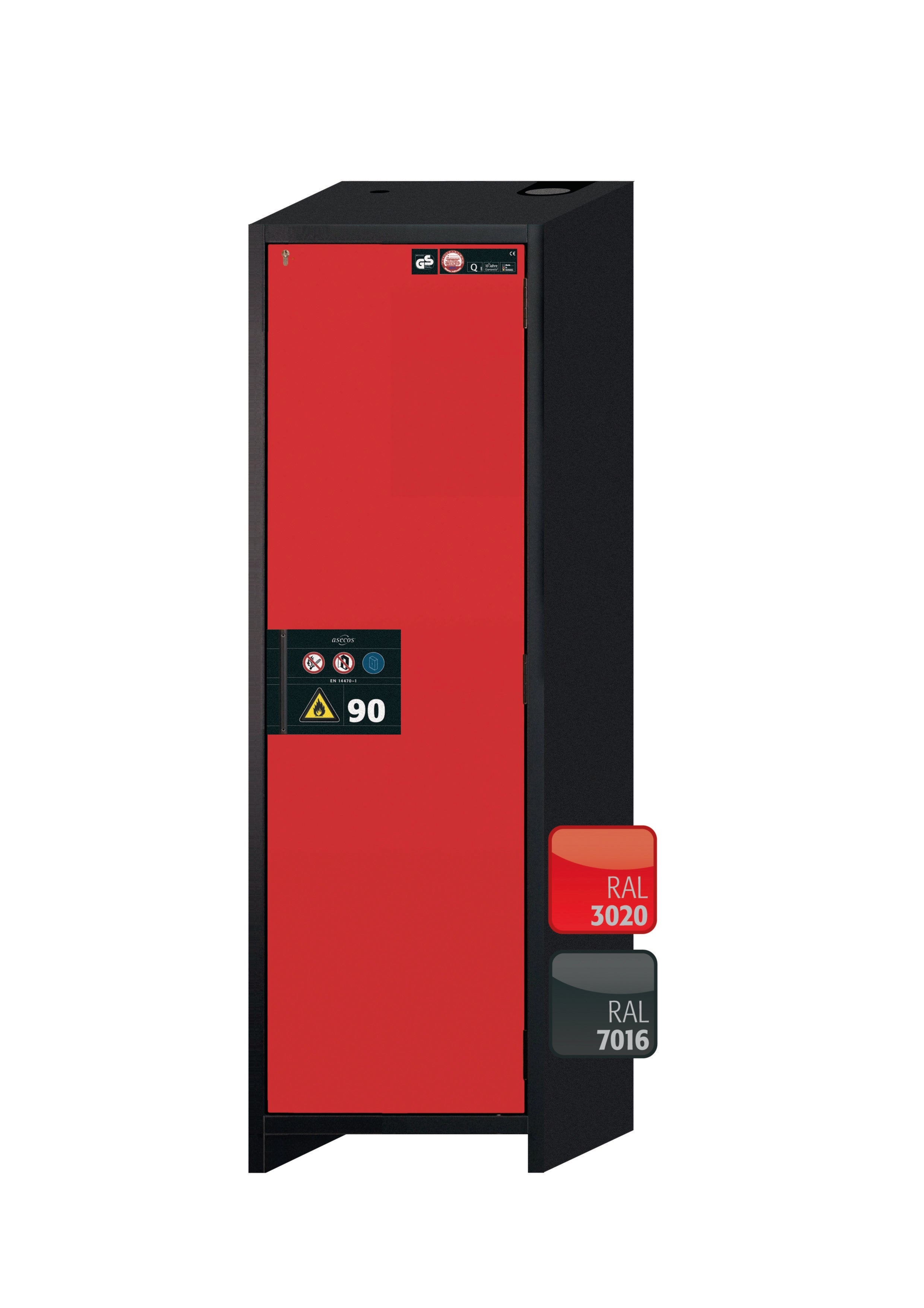 Type 90 safety storage cabinet Q-CLASSIC-90 model Q90.195.060.R in traffic red RAL 3020 with 6x drawer (standard) (sheet steel),