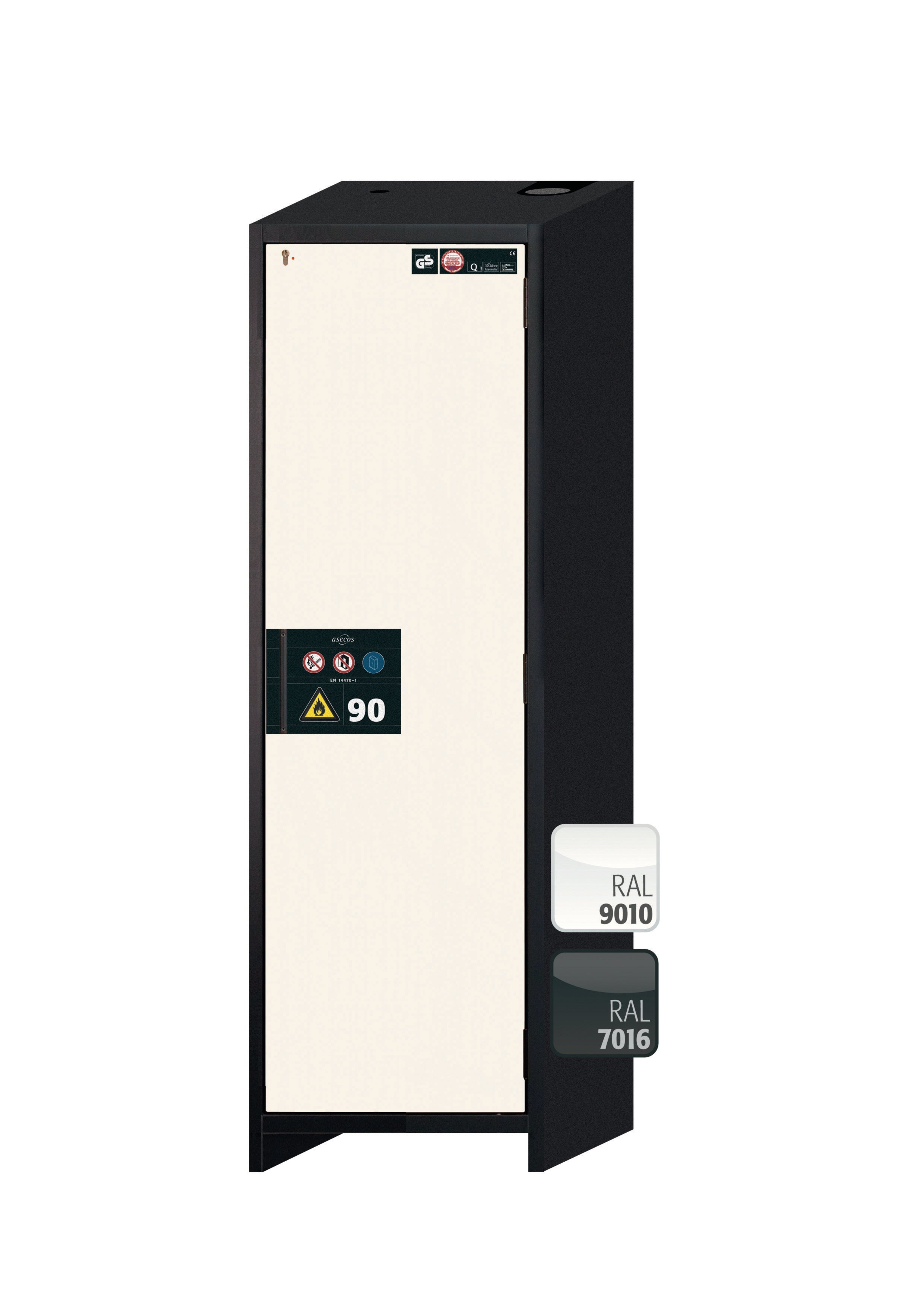 Typ 90 Sicherheitsschrank Q-CLASSIC-90 Modell Q90.195.060.R in reinweiss RAL 9010 mit 6x Auszugswanne Standard (Edelstahl 1.4301)