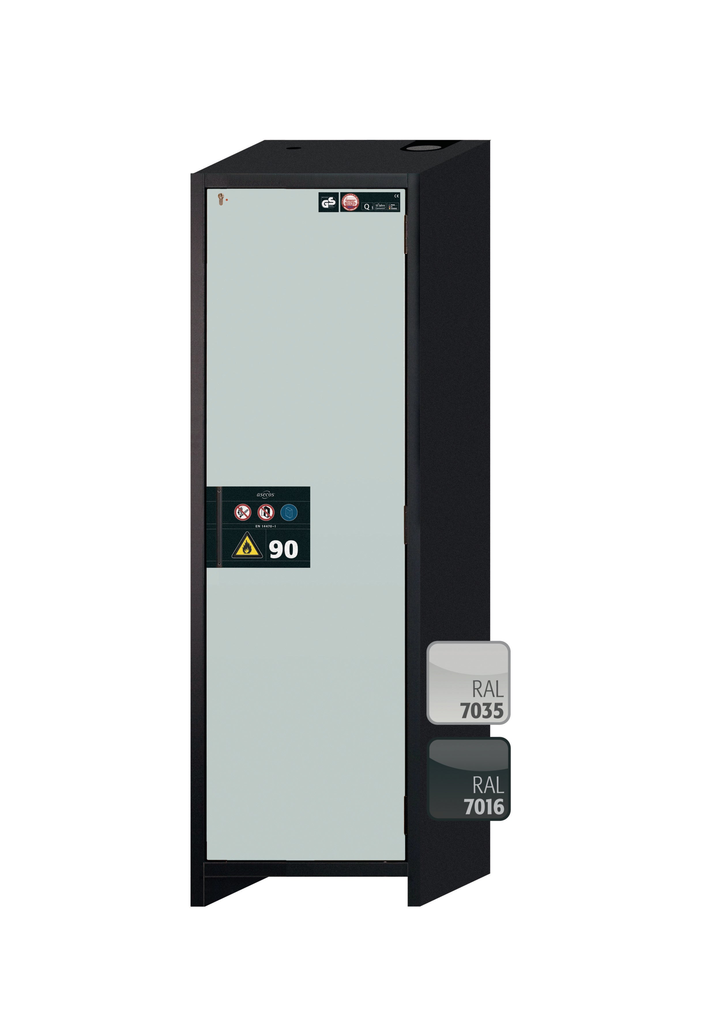 Typ 90 Sicherheitsschrank Q-PEGASUS-90 Modell Q90.195.060.WDACR in lichtgrau RAL 7035 mit 4x Auszugswanne Standard (Stahlblech)