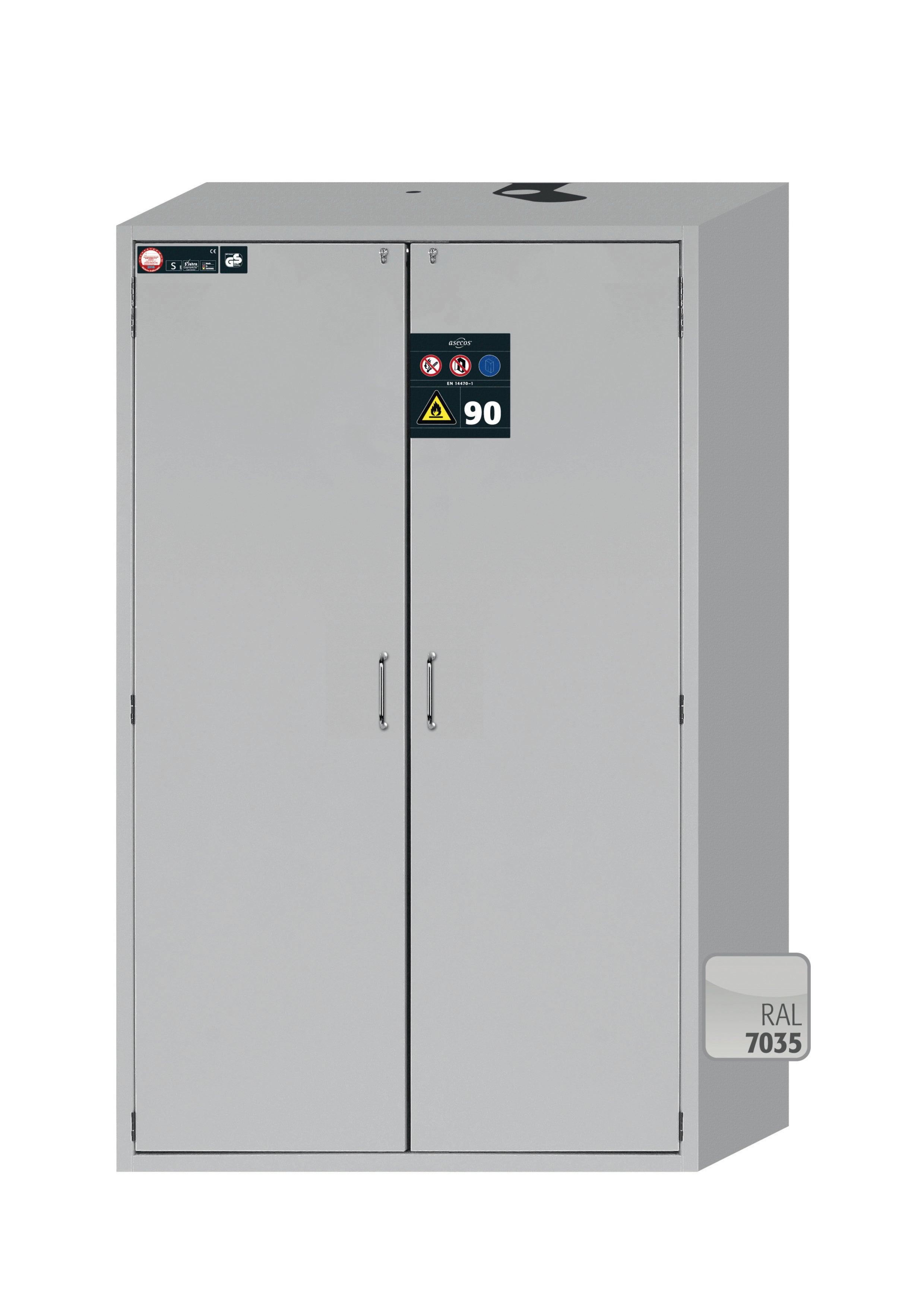 Type 90 safety storage cabinet S-CLASSIC-90 model S90.196.120.WDAS in light grey RAL 7035 with 2x shelf standard (stainless steel 1.4301),