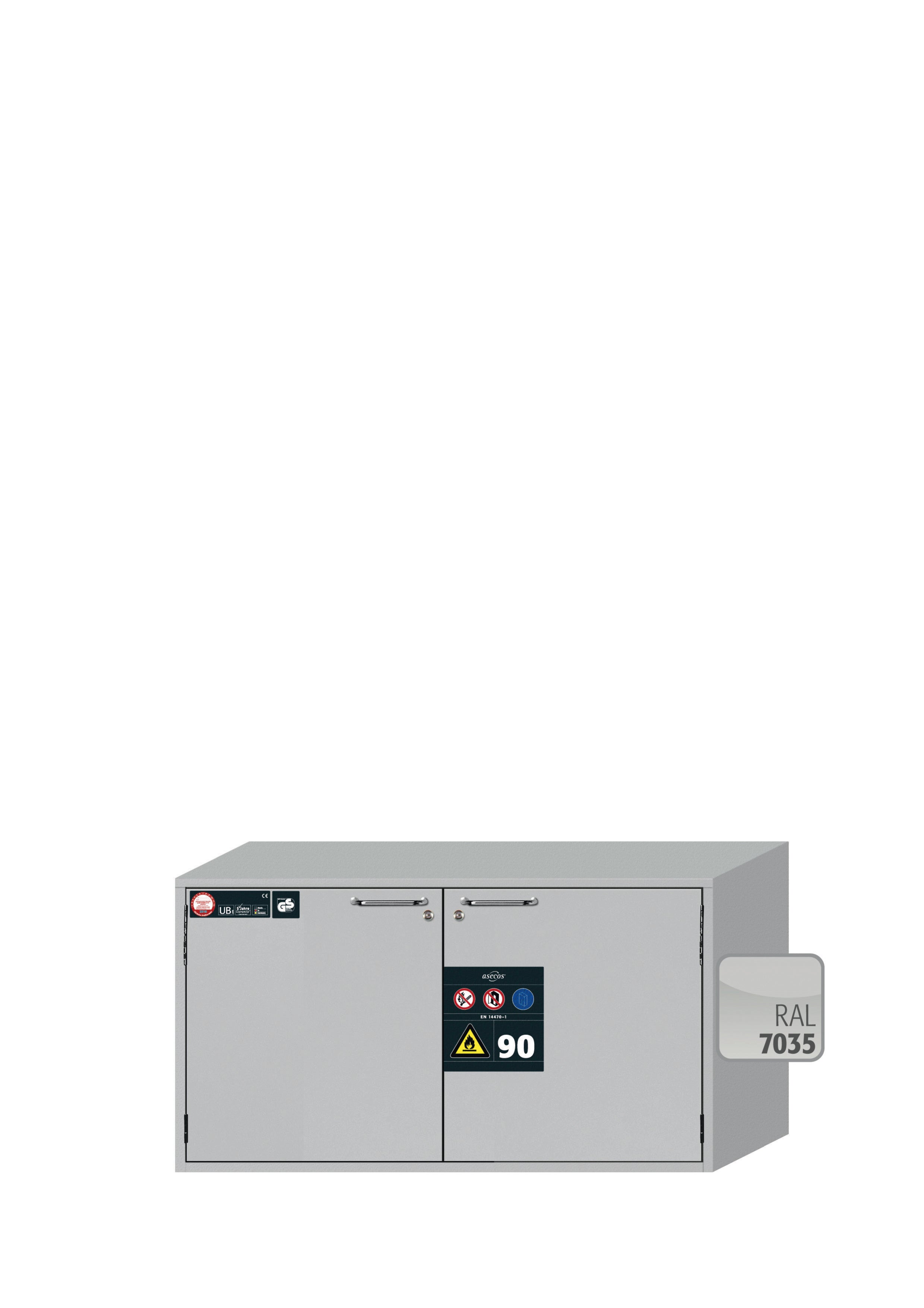 Typ 90 Sicherheitsunterbauschrank UB-T-90 Modell UB90.060.110.2T in lichtgrau RAL 7035 mit 1x Fachboden Standard (Stahlblech)