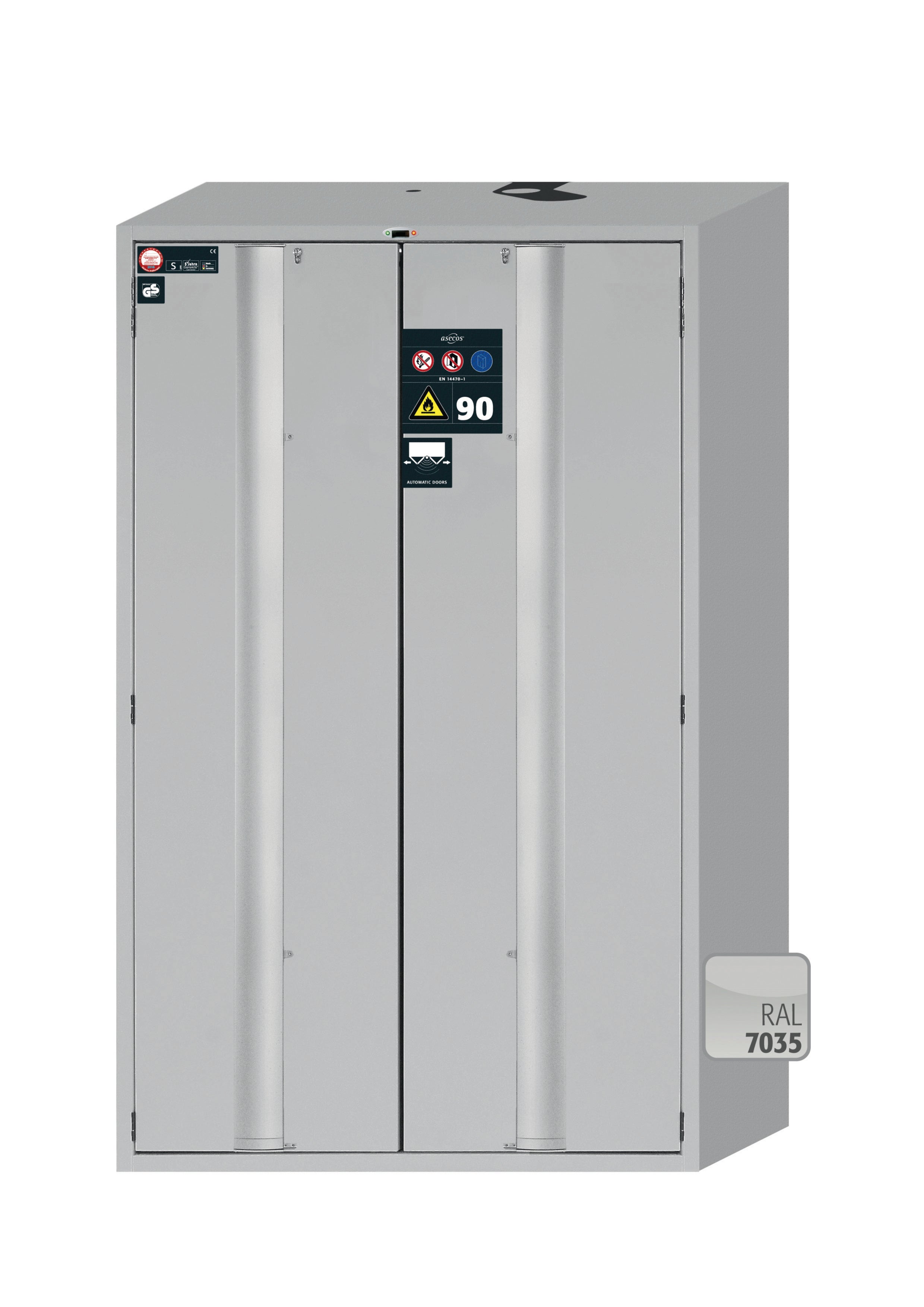 Type 90 safety cabinet S-PHOENIX touchless-90 model S90.196.120.FDAO in light gray RAL 7035 with 2x standard shelves (sheet steel)
