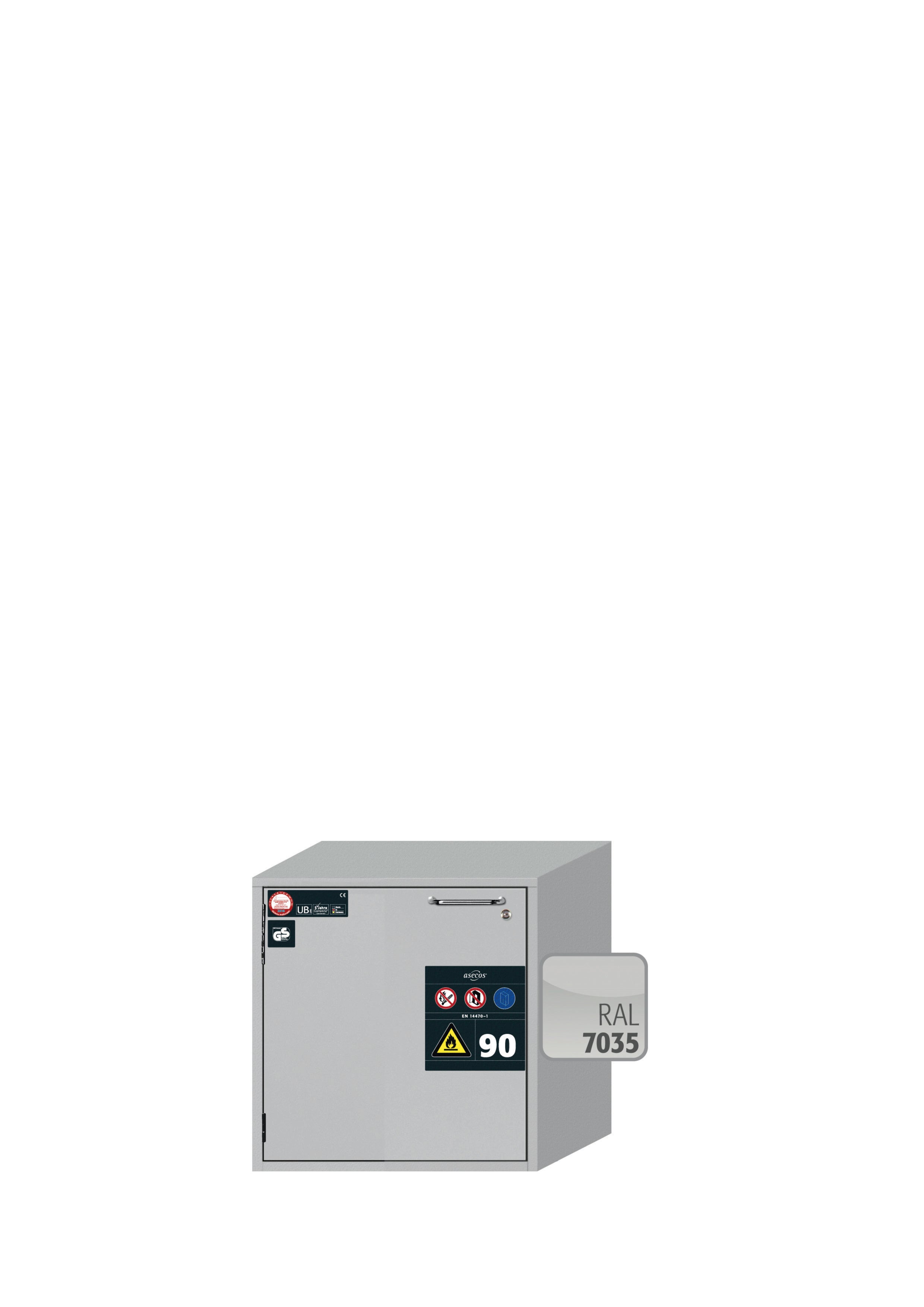 Typ 90 Sicherheitsunterbauschrank UB-T-90 Modell UB90.060.059.T in lichtgrau RAL 7035 mit 1x Bodenauffangwanne STAWA-R (Stahlblech)