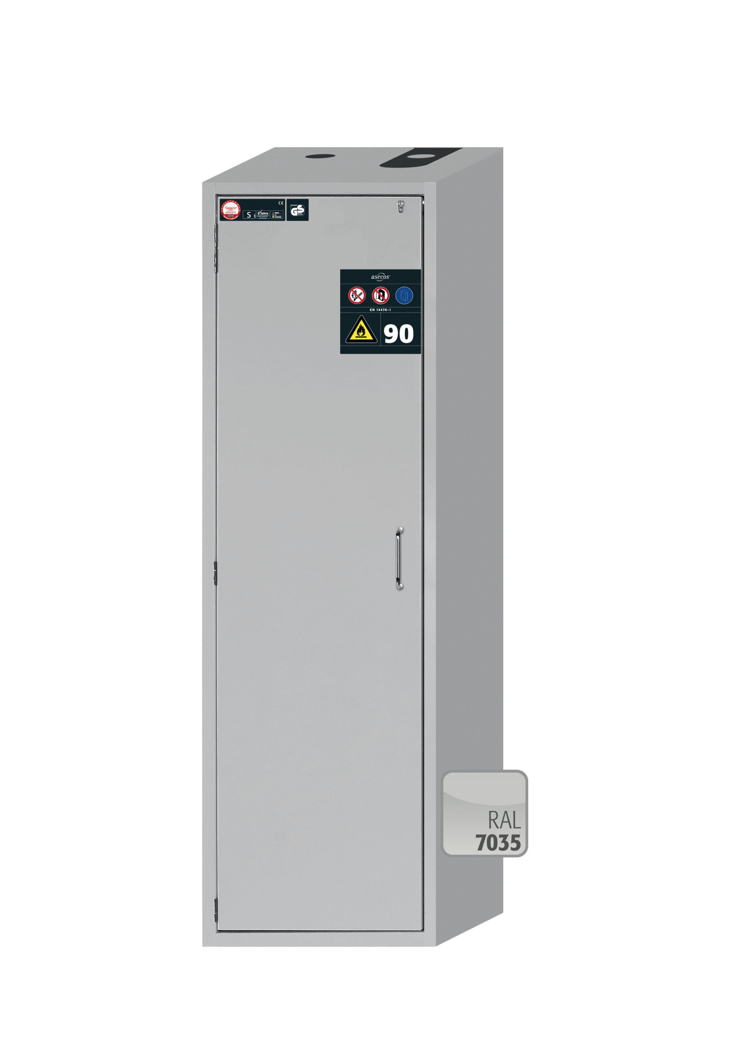 Armoire de sécurité type 90 S-CLASSIC-90 modèle S90.196.060.WDAS en gris clair RAL 7035 avec 2x étagères standard (acier inoxydable 1.4301)