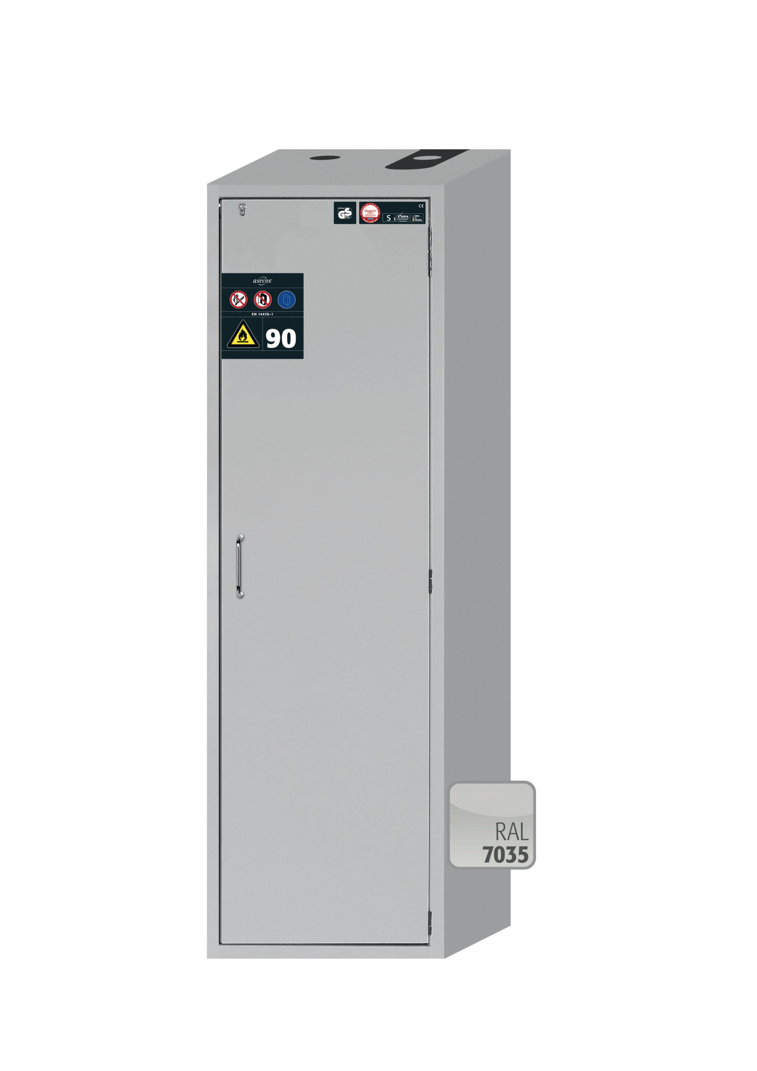 Type 90 safety cabinet S-CLASSIC-90 model S90.196.060.WDASR in light gray RAL 7035 with 2x standard tray base (stainless steel 1.4301)