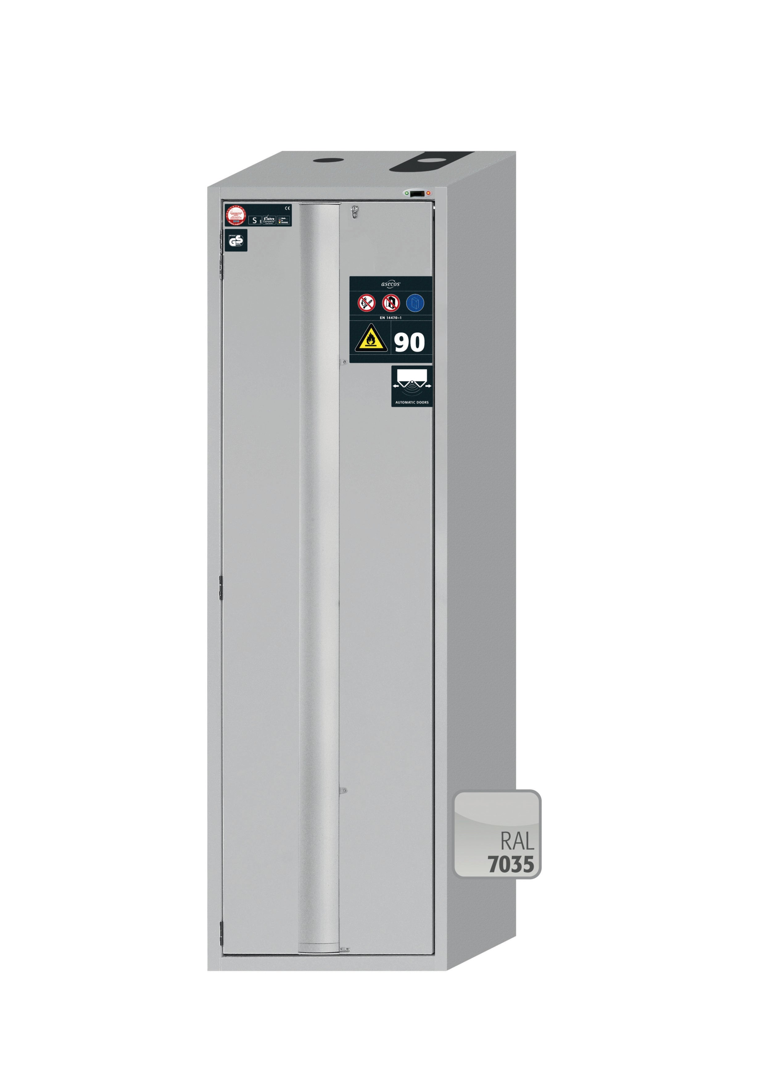 Type 90 safety cabinet S-PHOENIX touchless-90 model S90.196.060.FDAO in light gray RAL 7035 with 2x standard shelves (sheet steel)