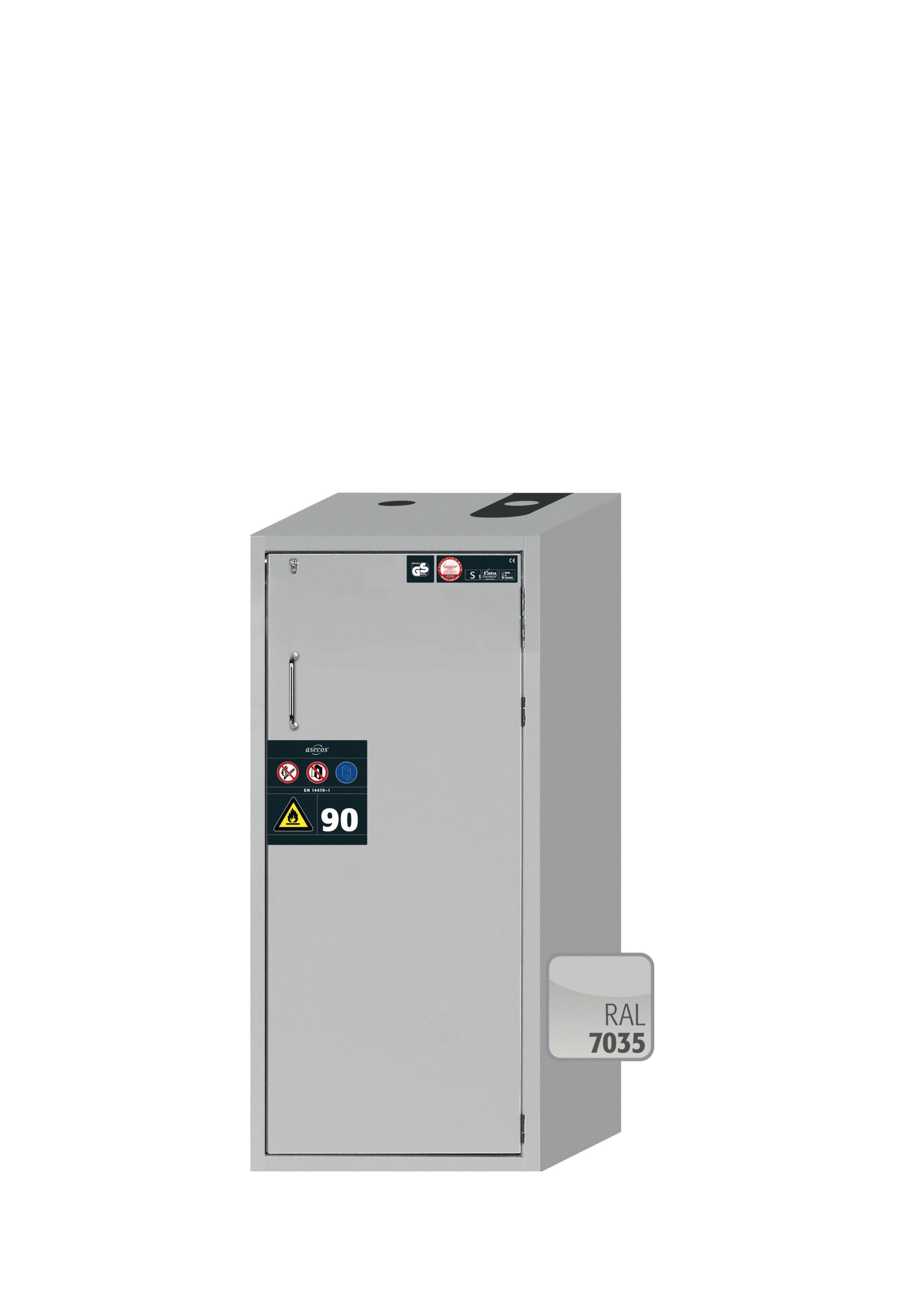 Type 90 safety cabinet S-PEGASUS-90 model S90.129.060.WDACR in light gray RAL 7035 with 3x standard tray base (sheet steel)