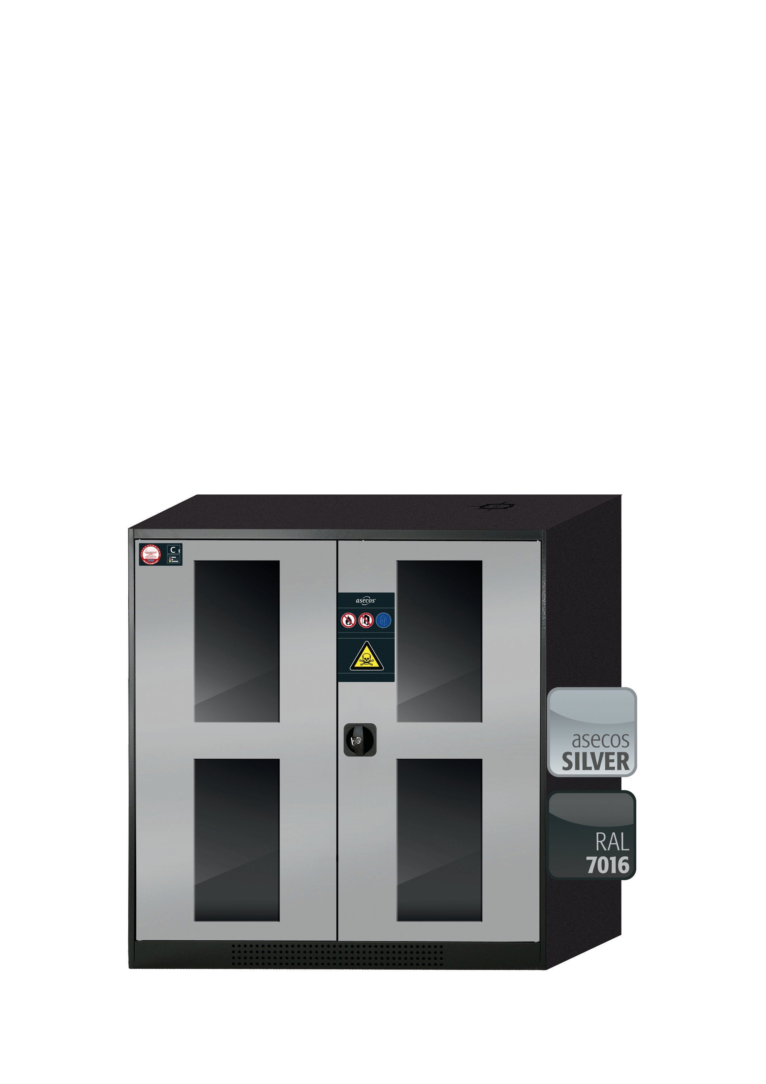 Armoire chimique CS-CLASSIC-G modèle CS.110.105.WDFW en argent asecos avec 2x étagères standard (tôle d'acier)