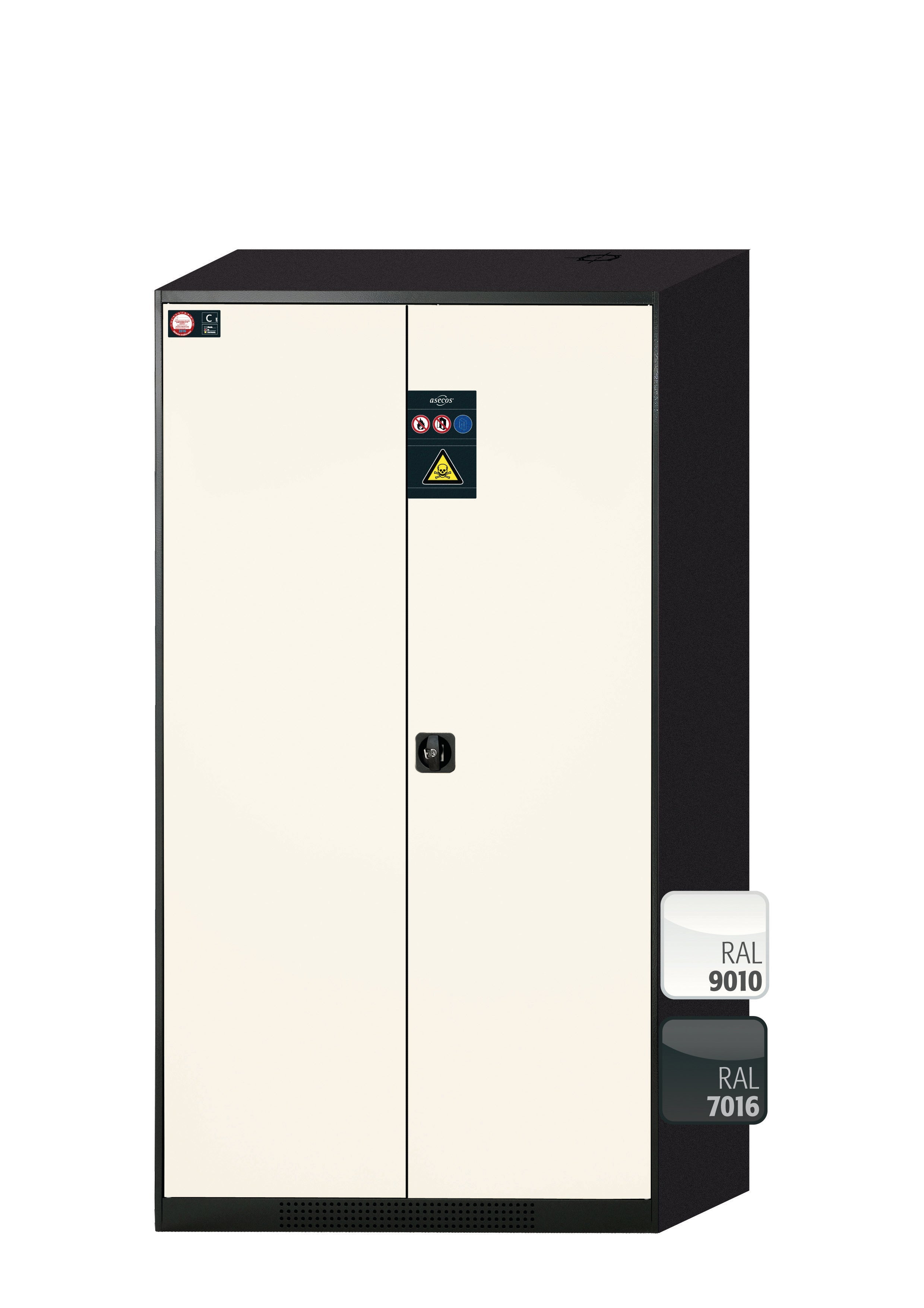 Chemikalienschrank CS-CLASSIC Modell CS.195.105 in reinweiss RAL 9010 mit 3x Fachboden Standard (Stahlblech)
