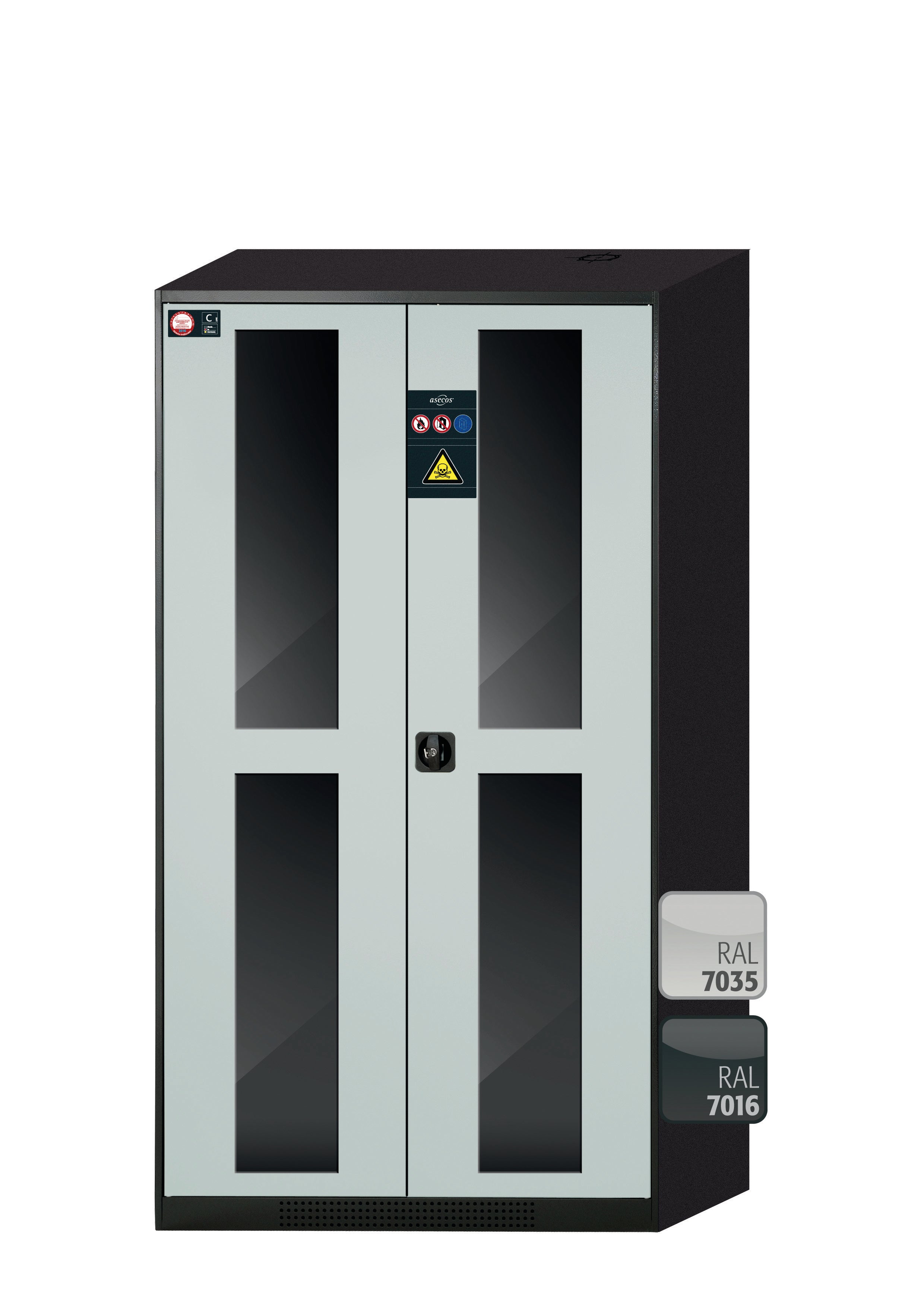 Chemikalienschrank CS-CLASSIC-G Modell CS.195.105.WDFW in lichtgrau RAL 7035 mit 3x Fachboden Standard (Stahlblech)