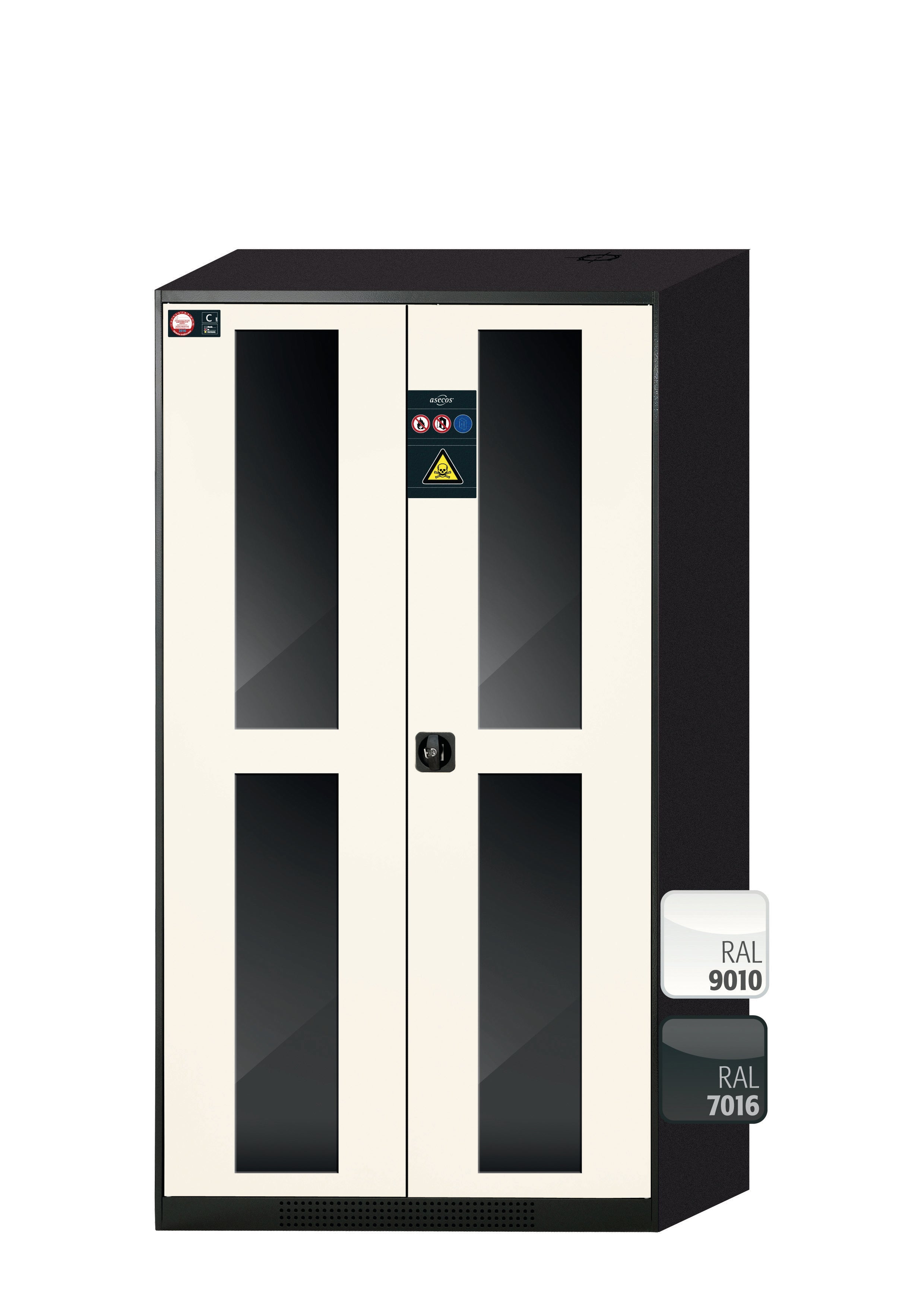 Chemikalienschrank CS-CLASSIC-G Modell CS.195.105.WDFW in reinweiss RAL 9010 mit 3x Fachboden Standard (Stahlblech)