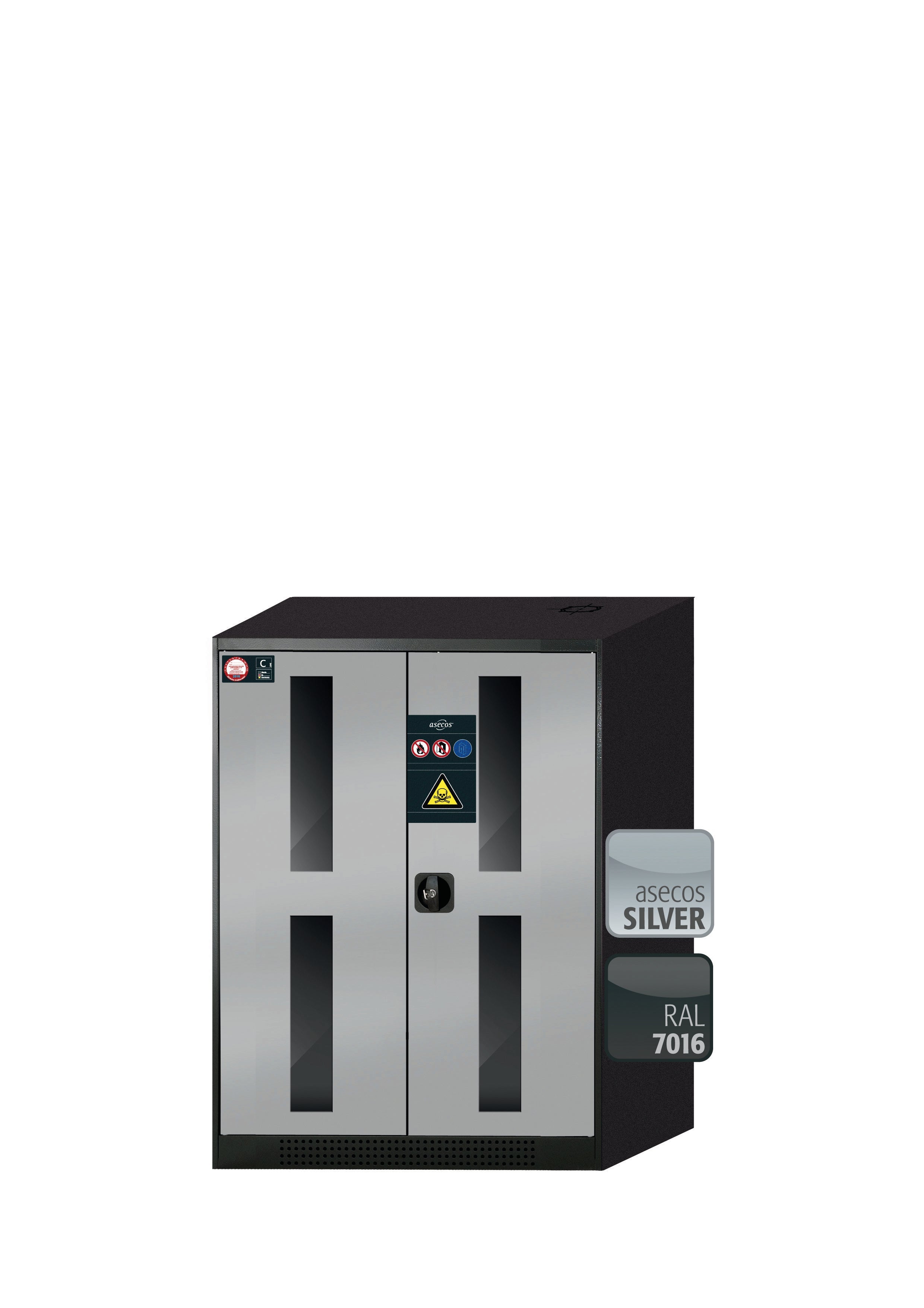 Chemical cabinet CS-CLASSIC-G model CS.110.081.WDFW in asecos silver with 2x standard shelves (sheet steel)