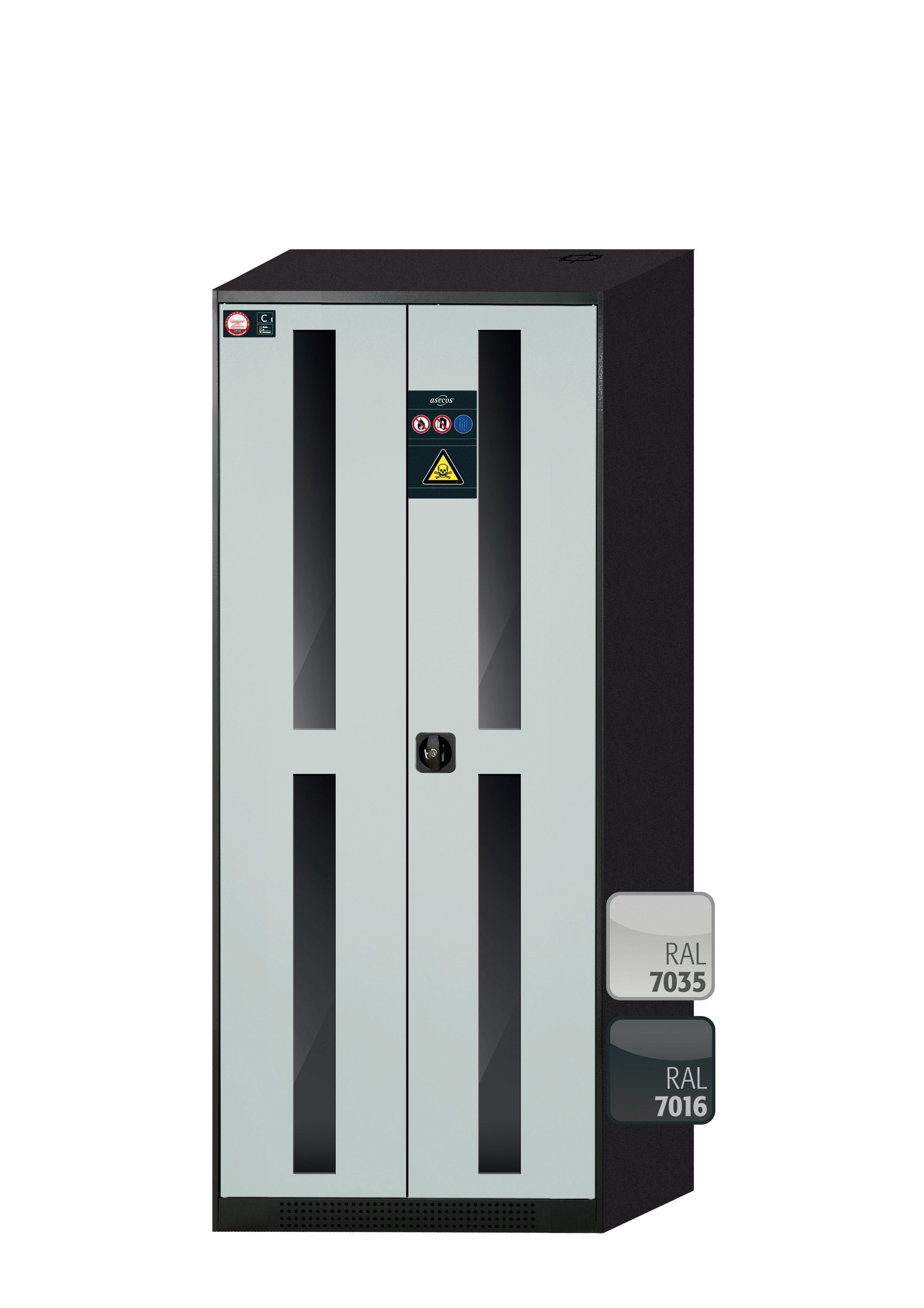 Chemikalienschrank CS-CLASSIC-G Modell CS.195.081.WDFW in lichtgrau RAL 7035 mit 5x Tablarauszug AbZ (Stahlblech/Polypropylen)