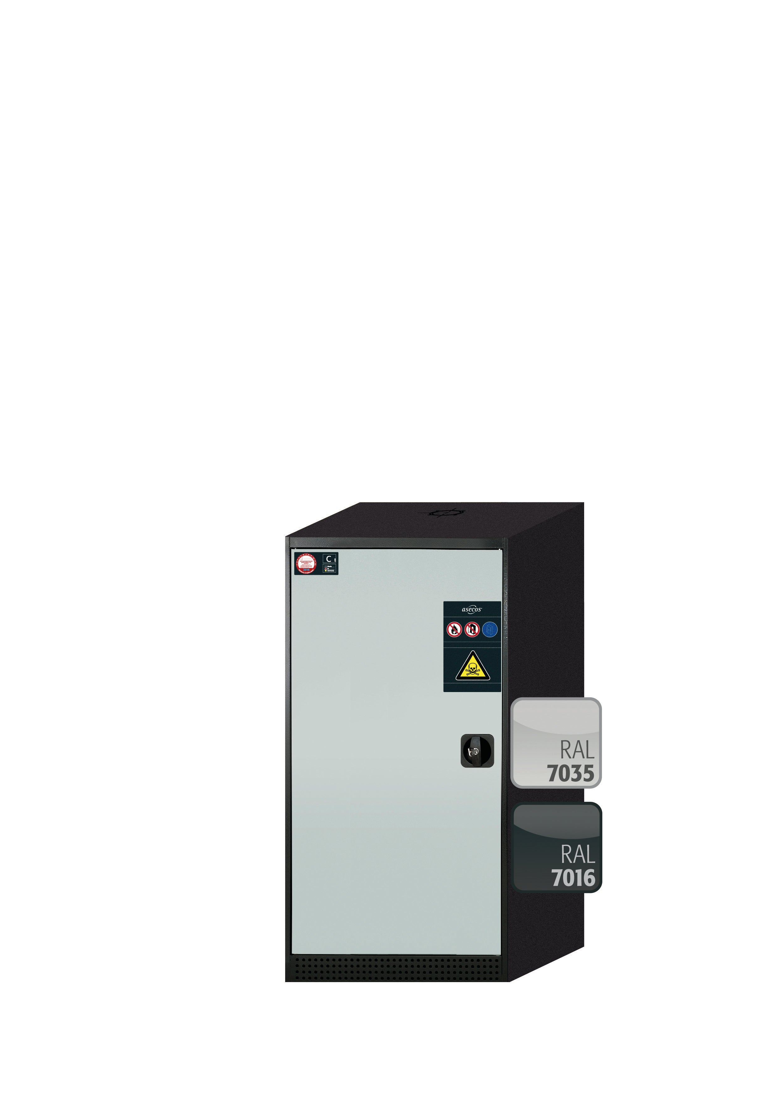 Chemical cabinet CS-CLASSIC model CS.110.054 in light gray RAL 7035 with 2x standard shelves (sheet steel)