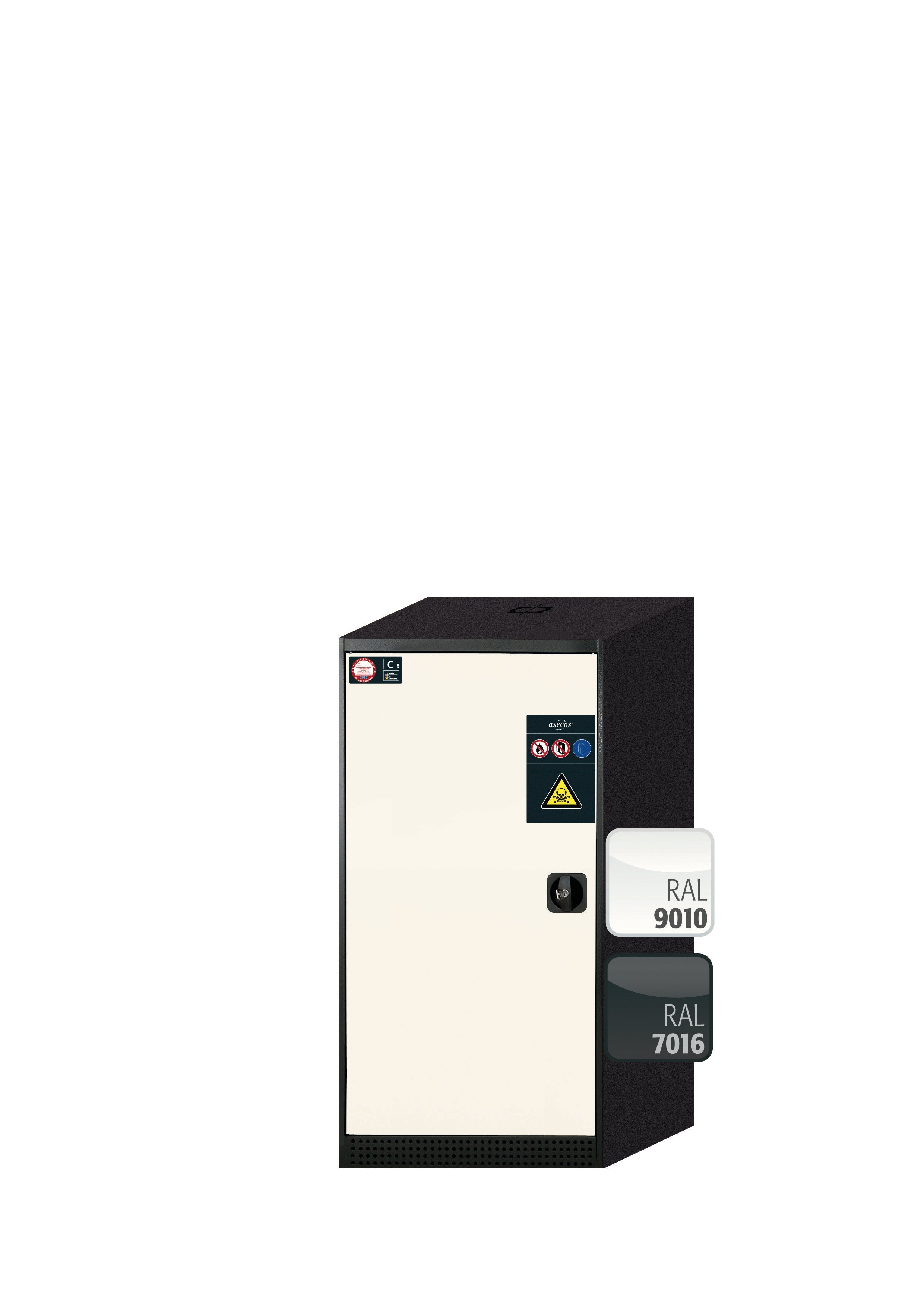 Chemikalienschrank CS-CLASSIC Modell CS.110.054 in reinweiss RAL 9010 mit 2x Fachboden Standard (Stahlblech)