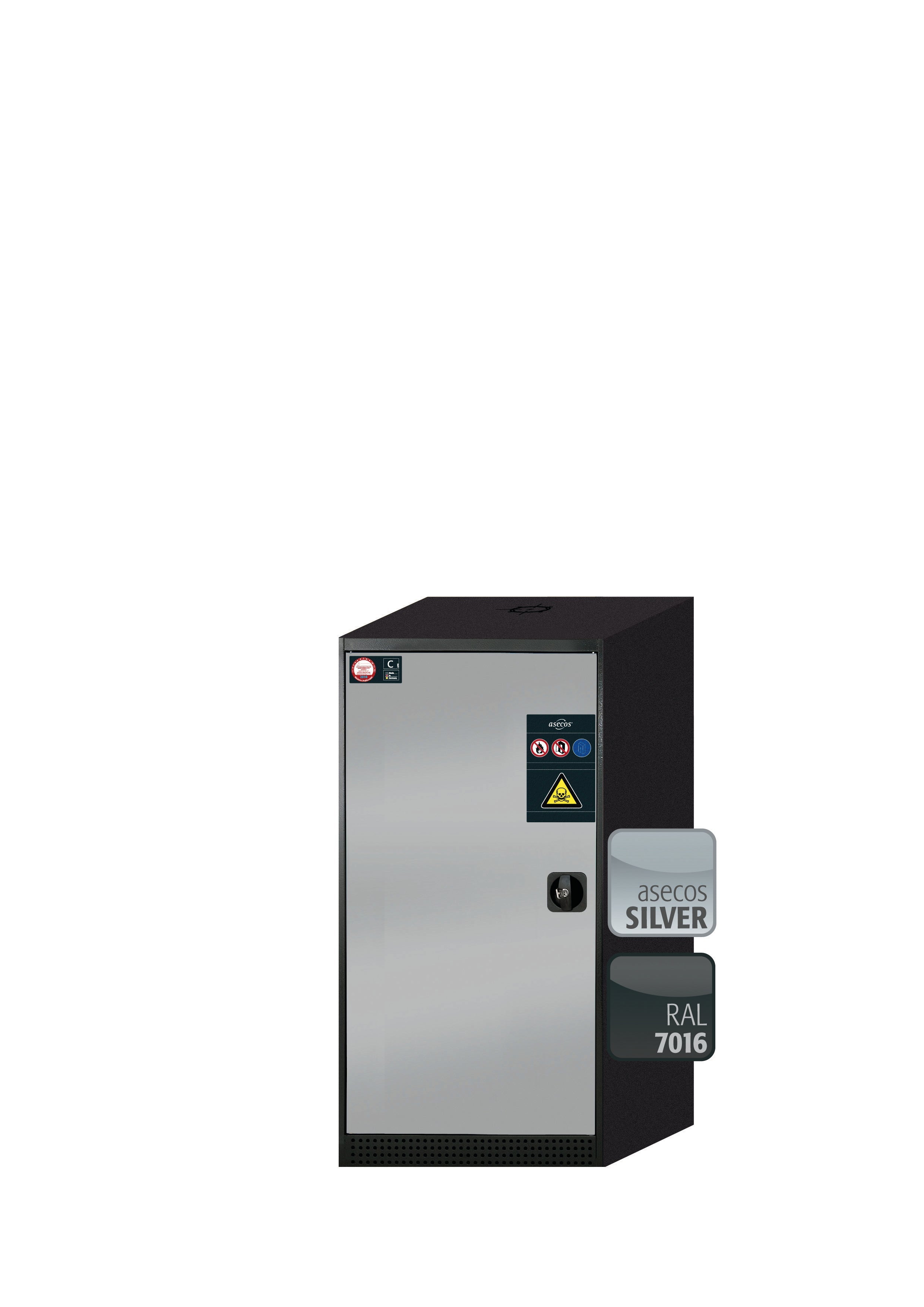 Chemical cabinet CS-CLASSIC model CS.110.054 in asecos silver with 2x standard shelves (sheet steel)