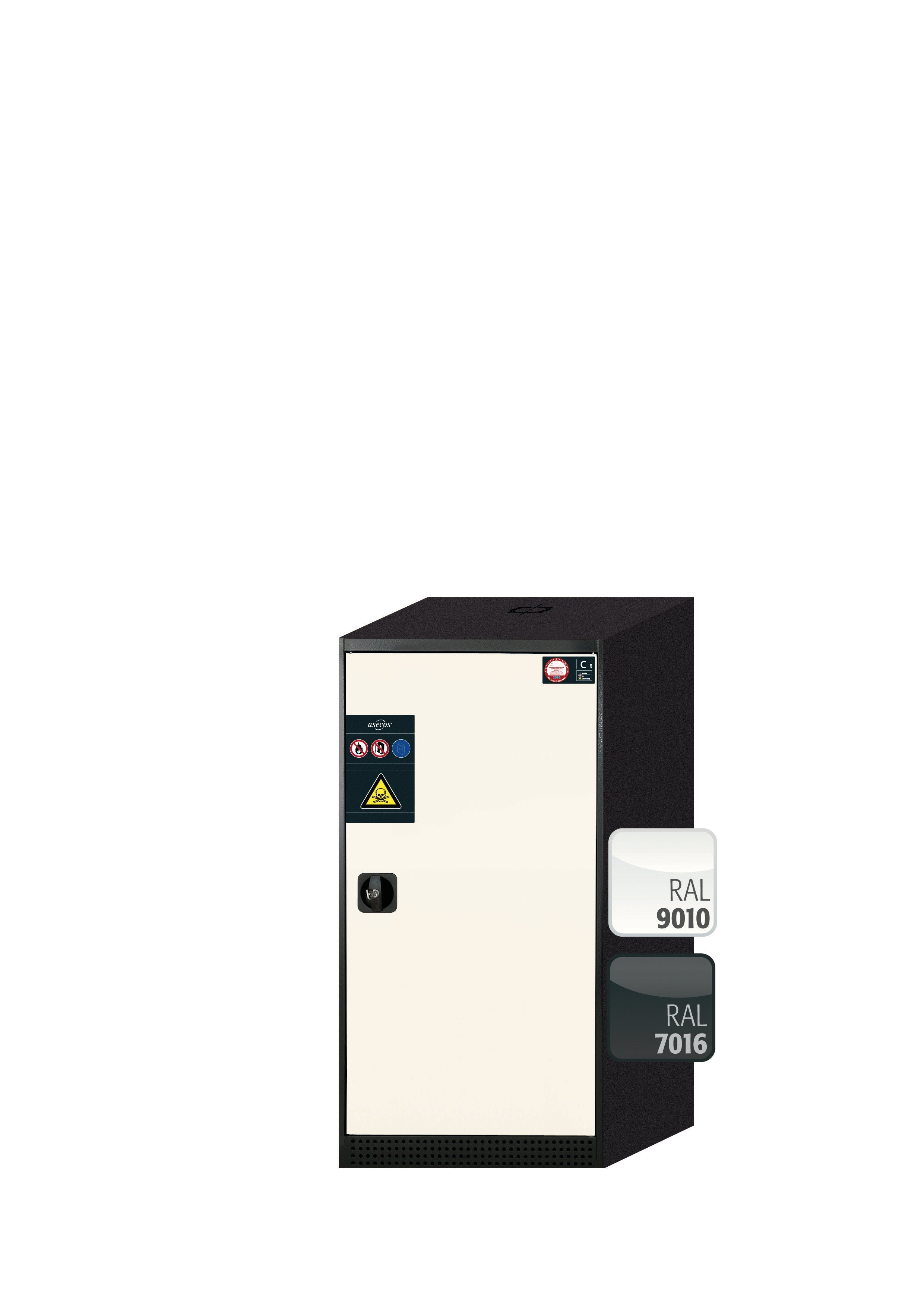 Chemical cabinet CS-CLASSIC model CS.110.054.R in pure white RAL 9010 with 2x AbZ pull-out shelves (sheet steel/polypropylene)