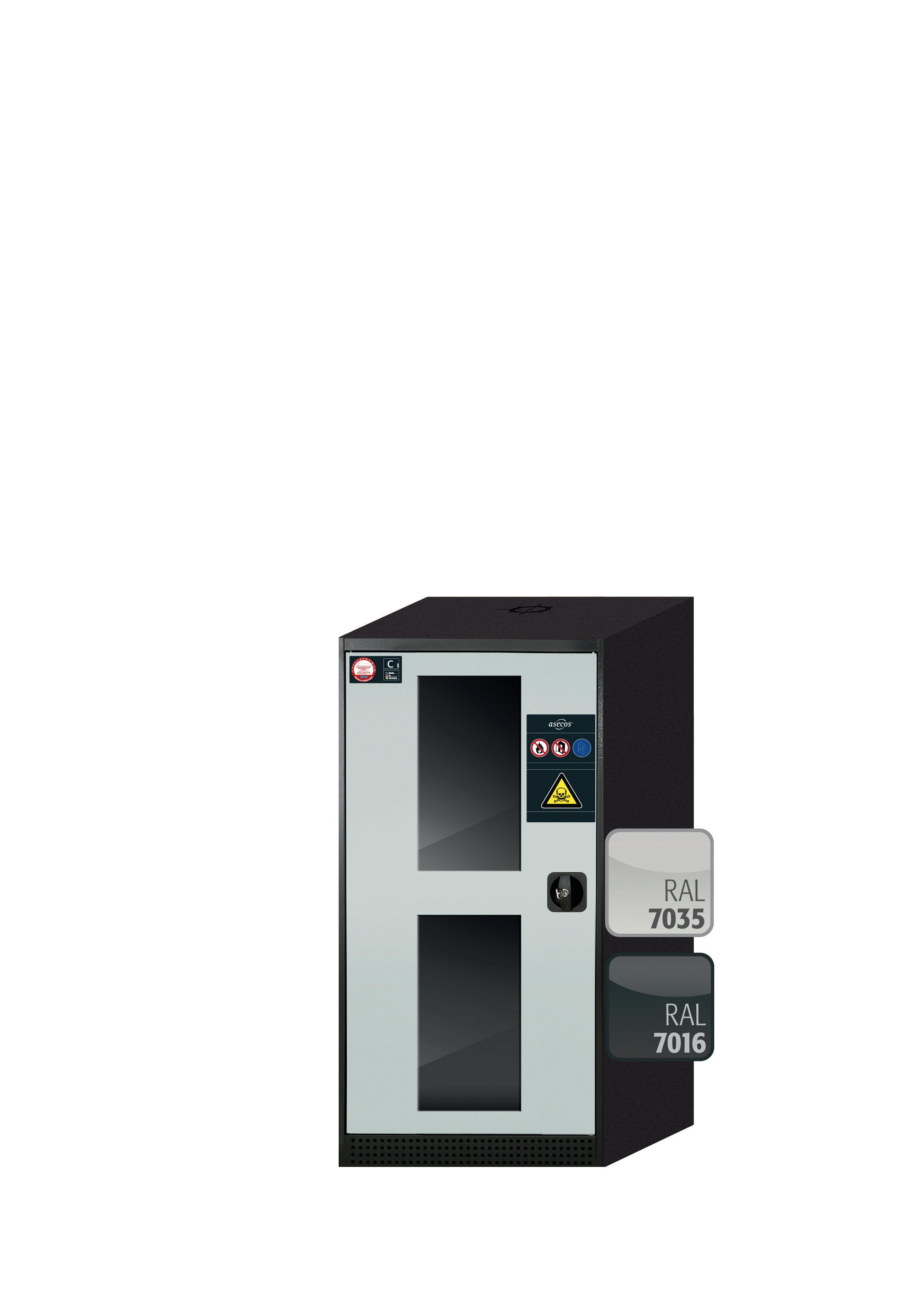 Chemical cabinet CS-CLASSIC-G model CS.110.054.WDFW in light gray RAL 7035 with 2x standard shelves (sheet steel)