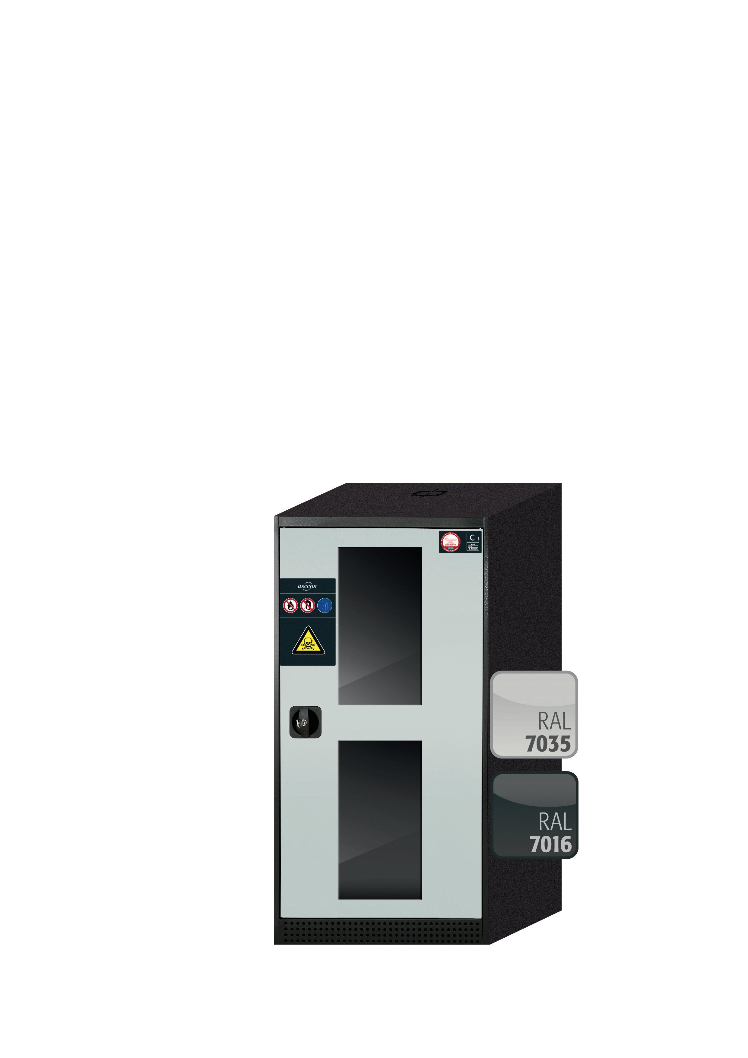 Chemical cabinet CS-CLASSIC-G model CS.110.054.WDFWR in light gray RAL 7035 with 2x standard shelves (sheet steel)