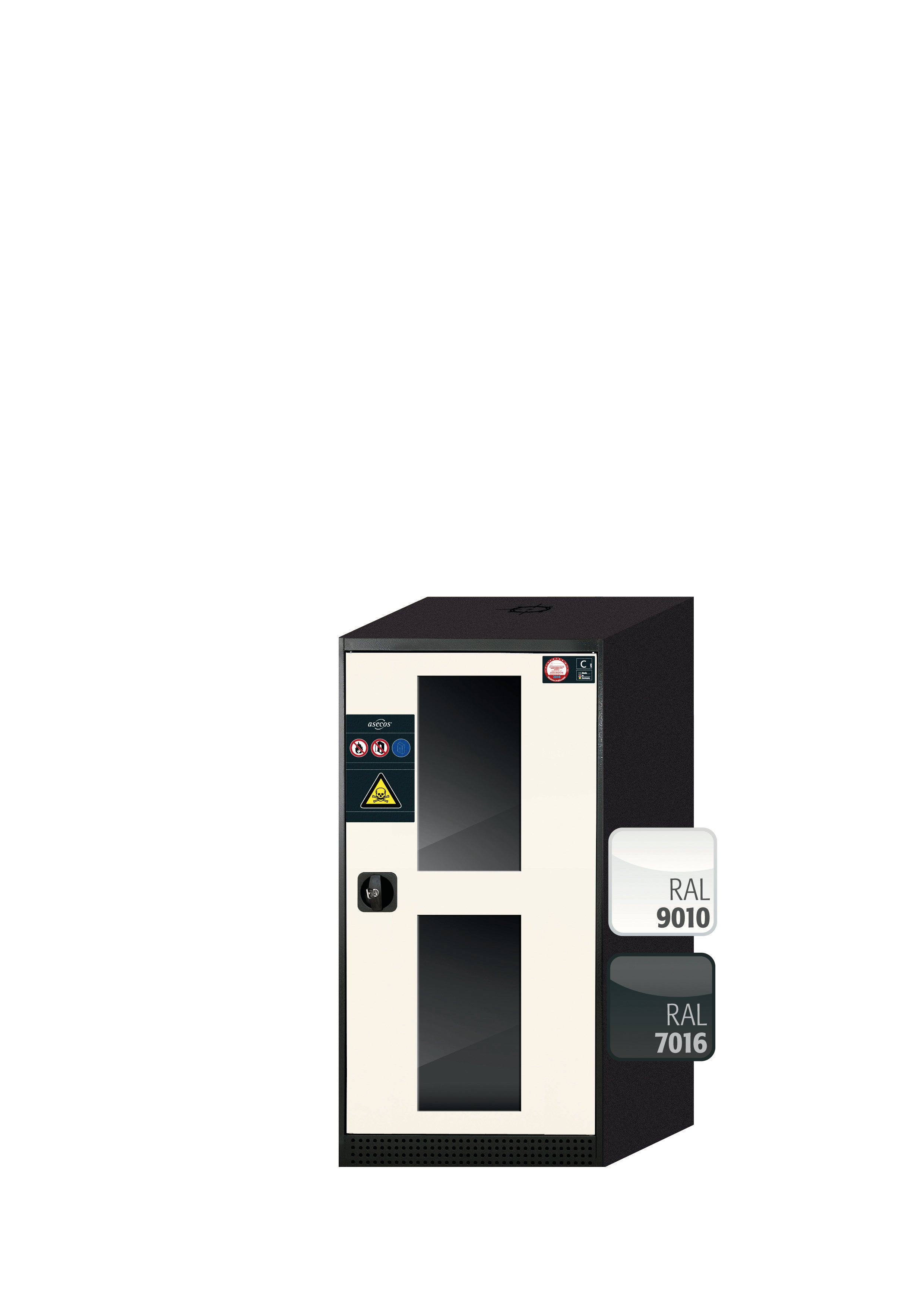 Chemikalienschrank CS-CLASSIC-G Modell CS.110.054.WDFWR in reinweiss RAL 9010 mit 2x Fachboden Standard (Stahlblech)