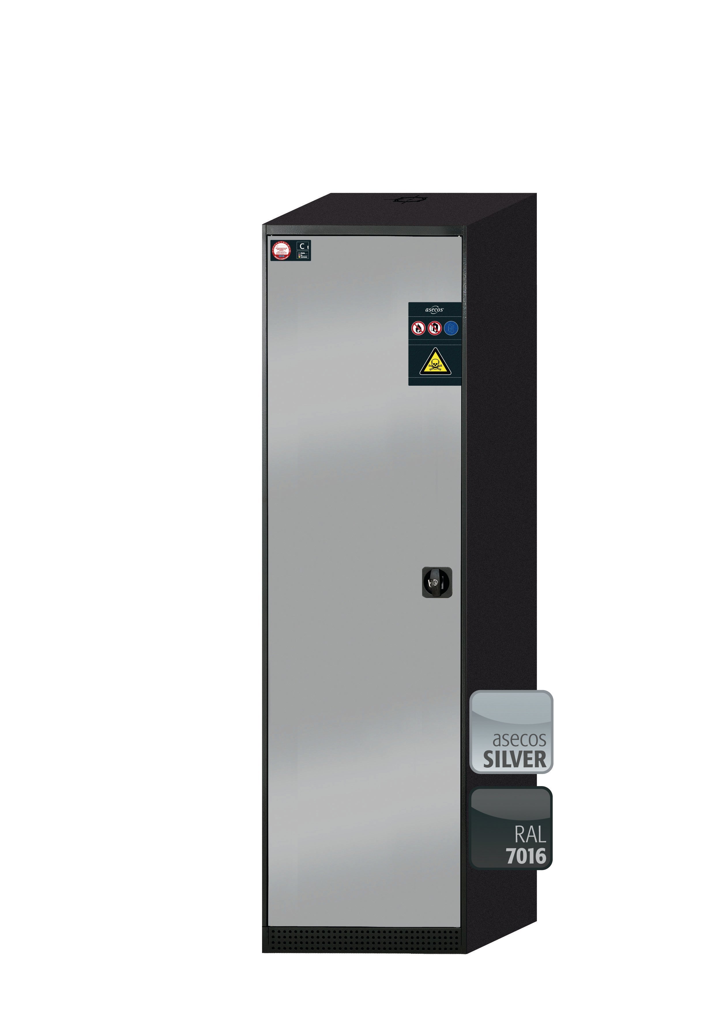 Chemikalienschrank CS-CLASSIC Modell CS.195.054 in asecos Silber mit 3x Fachboden Standard (Stahlblech)