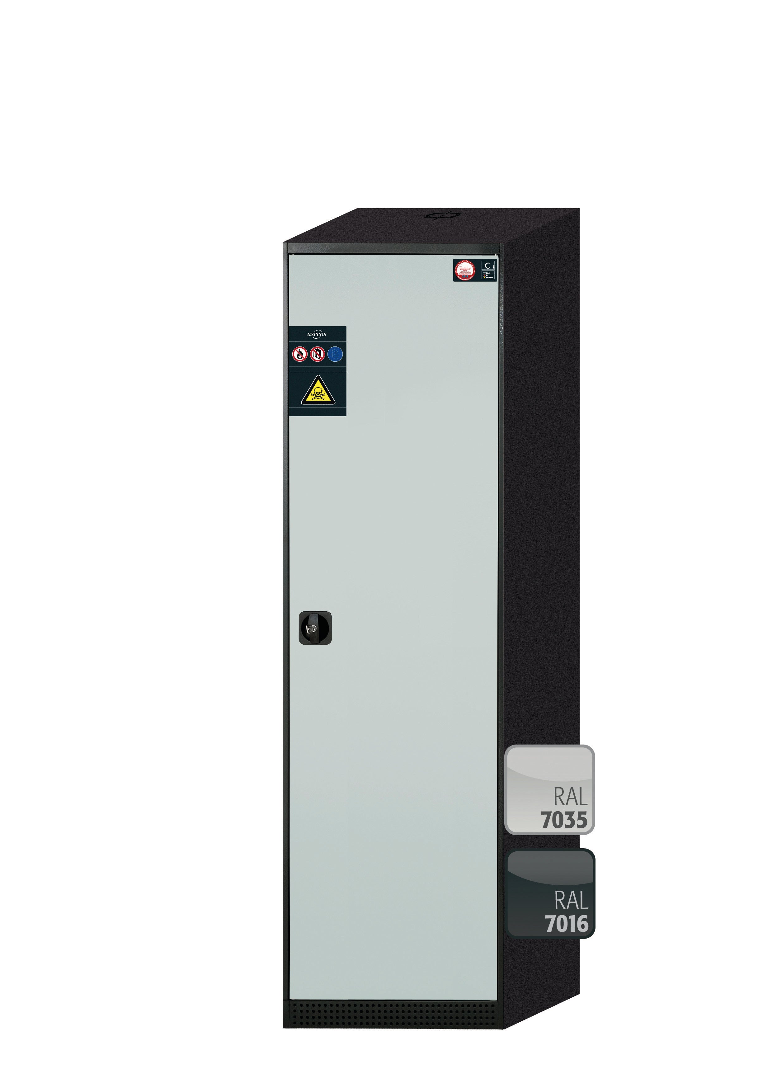 Chemikalienschrank CS-CLASSIC Modell CS.195.054.R in lichtgrau RAL 7035 mit 3x Fachboden Standard (Stahlblech)