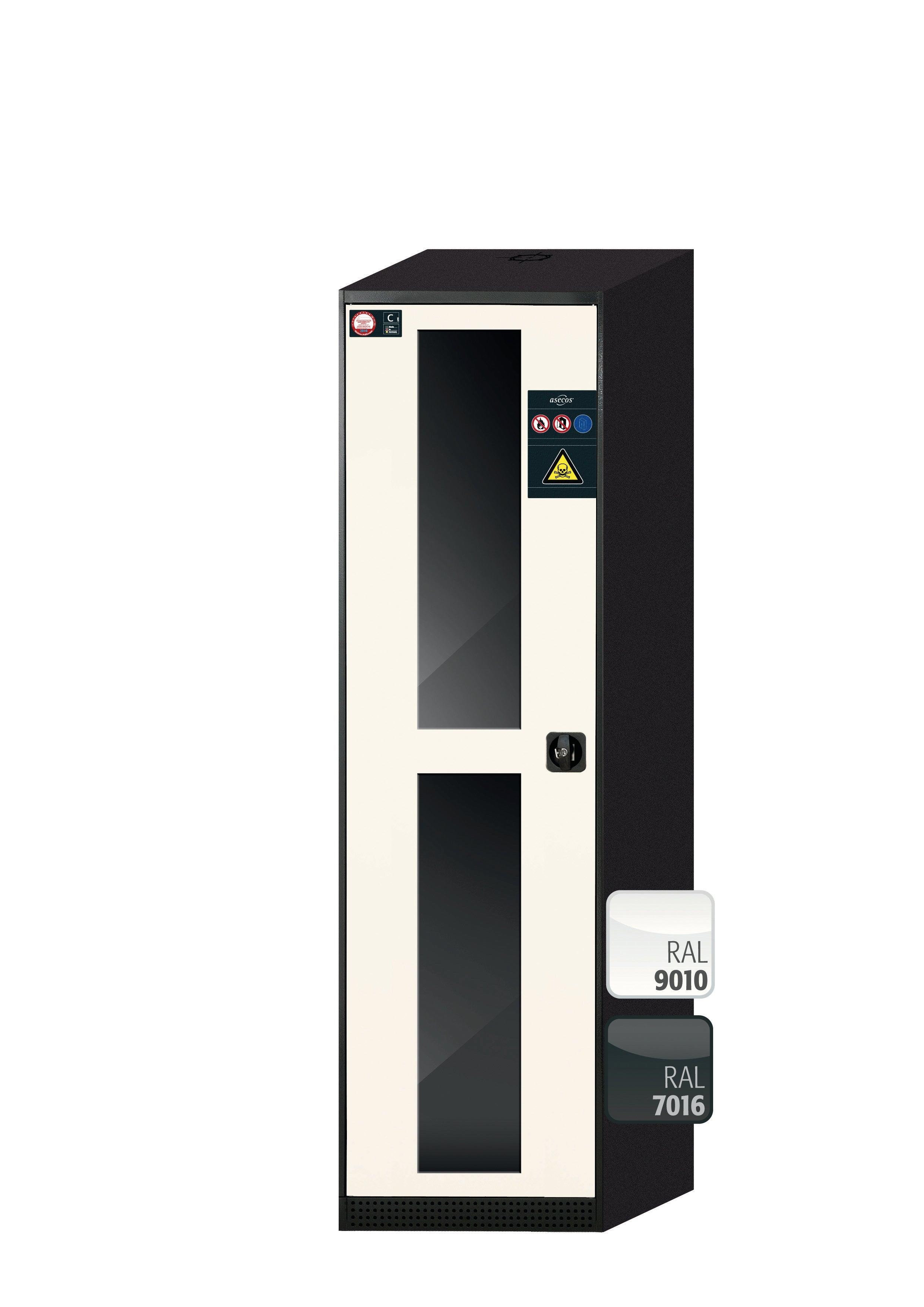 Chemical cabinet CS-CLASSIC-G model CS.195.054.WDFW in pure white RAL 9010 with 6x AbZ shelf pull-outs (sheet steel/polypropylene)