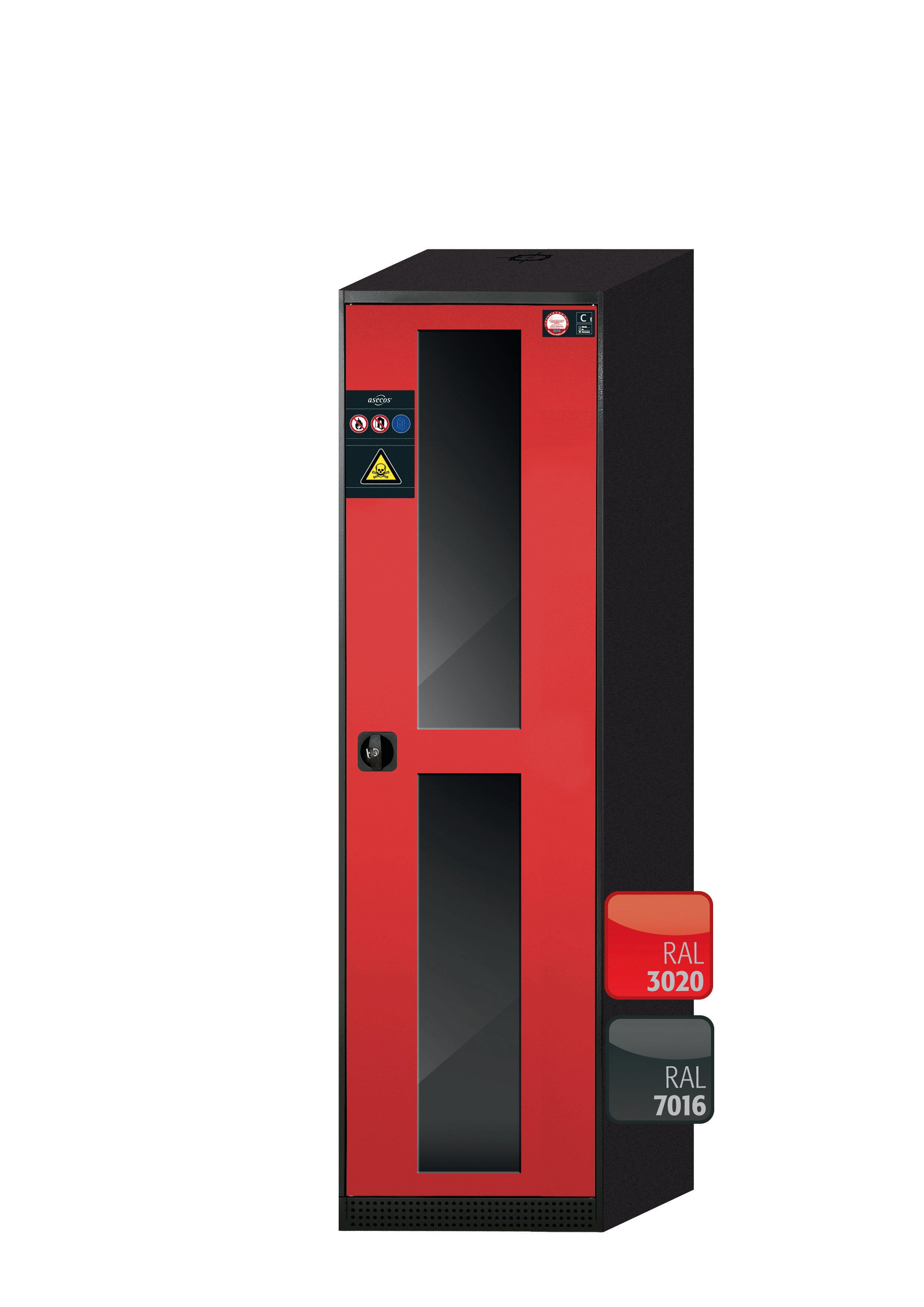Chemikalienschrank CS-CLASSIC-G Modell CS.195.054.WDFWR in verkehrsrot RAL 3020 mit 3x Fachboden Standard (Stahlblech)