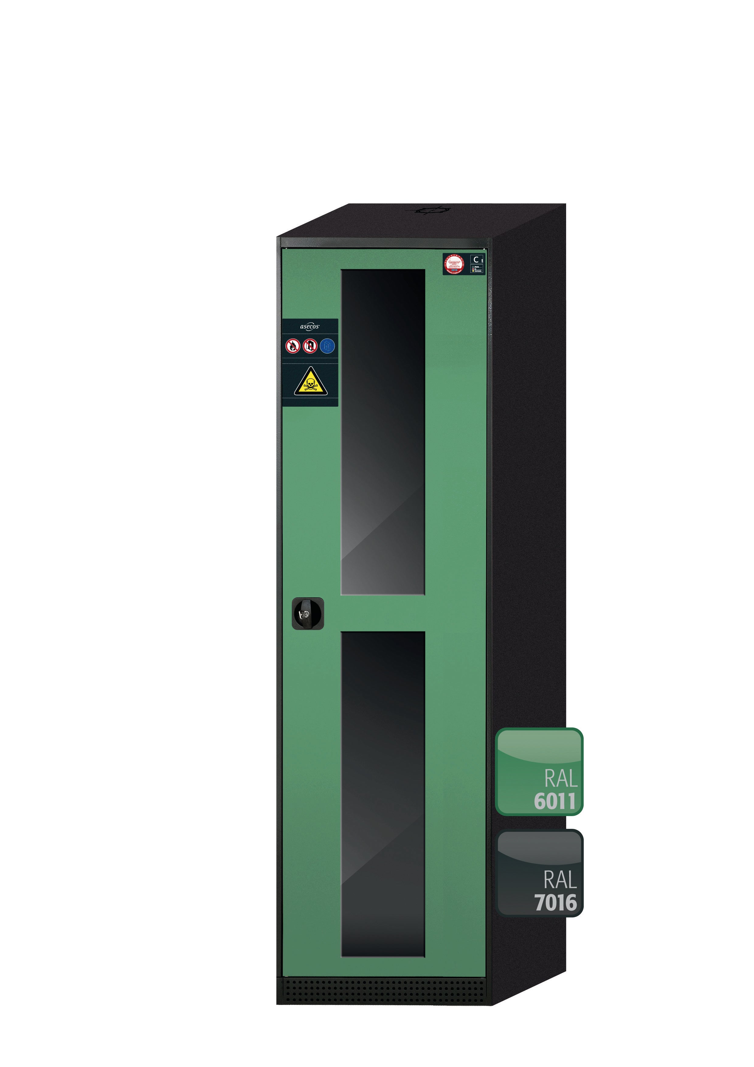 Chemical cabinet CS-CLASSIC-G model CS.195.054.WDFWR in reseda green RAL 6011 with 3x standard shelves (sheet steel)