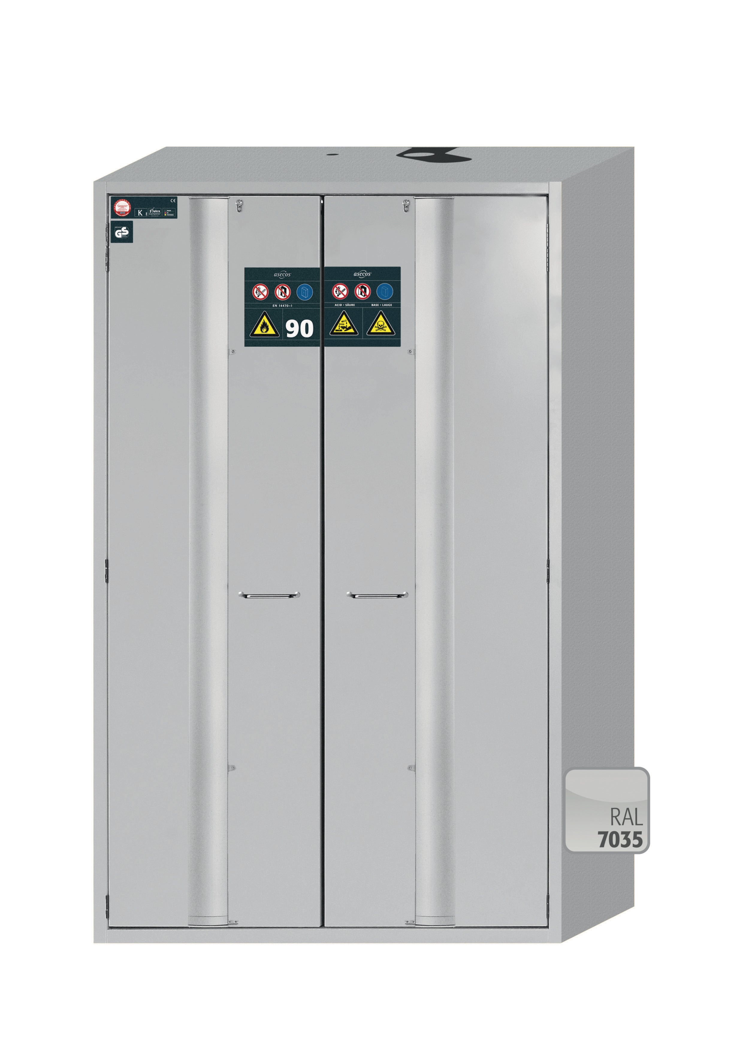 Type 90 safety cabinet S-PHOENIX-90 model S90.196.120.MV.FDAS in light gray RAL 7035 with 6x standard pull-out tray (sheet steel)